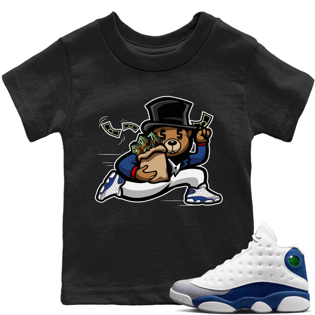 Jordan 13 French Blue Sneaker Matching T-Shirt Bear Steals Sneaker Tees Jordan 13 French Blue Sneaker Release Tees Kids Shirts