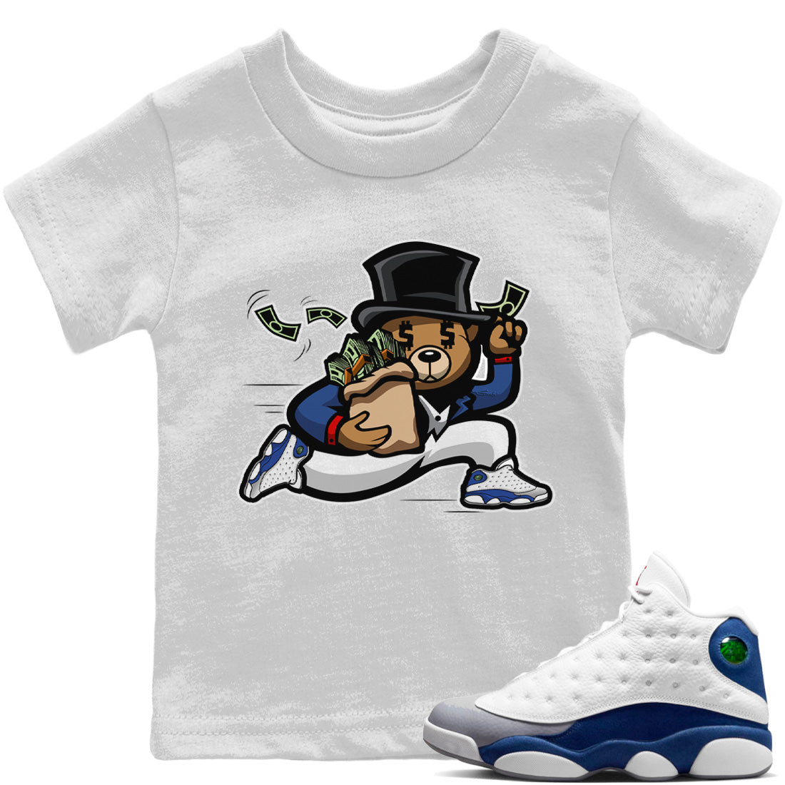 Jordan 13 French Blue Sneaker Matching T-Shirt Bear Steals Sneaker Tees Jordan 13 French Blue Sneaker Release Tees Kids Shirts