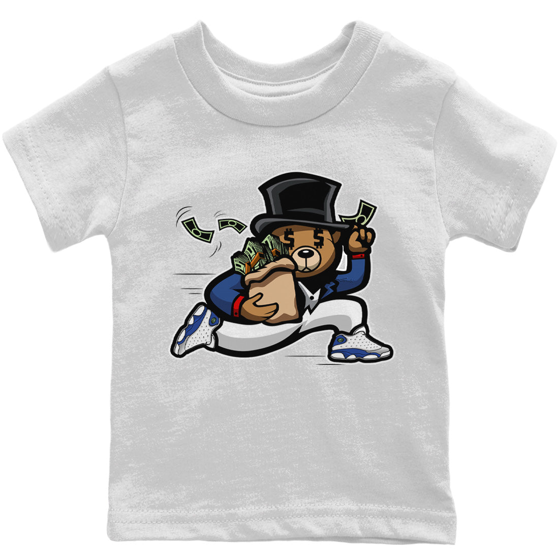 Jordan 13 French Blue Sneaker Matching T-Shirt Bear Steals Sneaker Tees Jordan 13 French Blue Sneaker Release Tees Kids Shirts