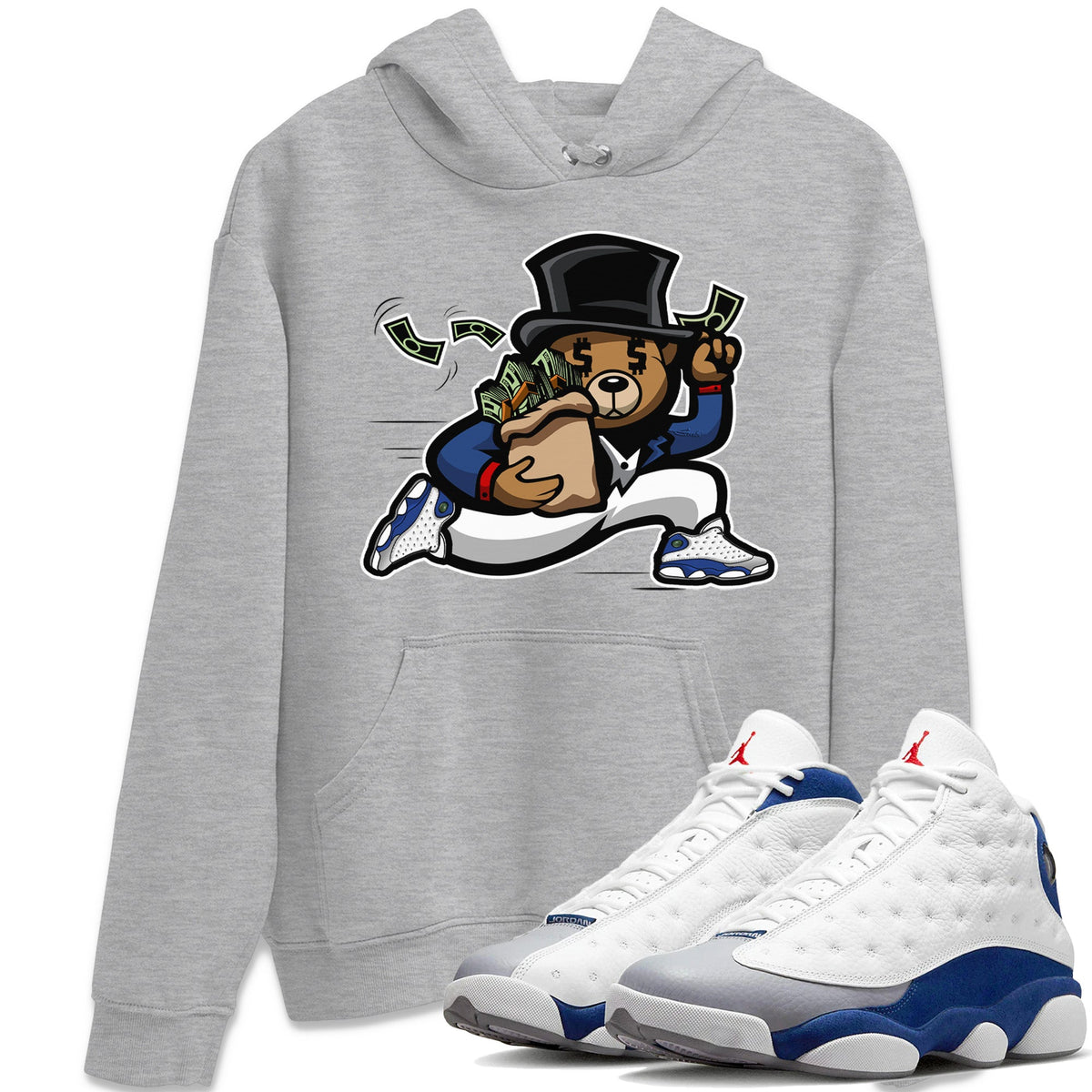 Jordan 13 French Blue Sneaker Matching T-Shirt Bear Steals Sneaker Tees Jordan 13 French Blue Sneaker Release Tees Crew Neck Tees