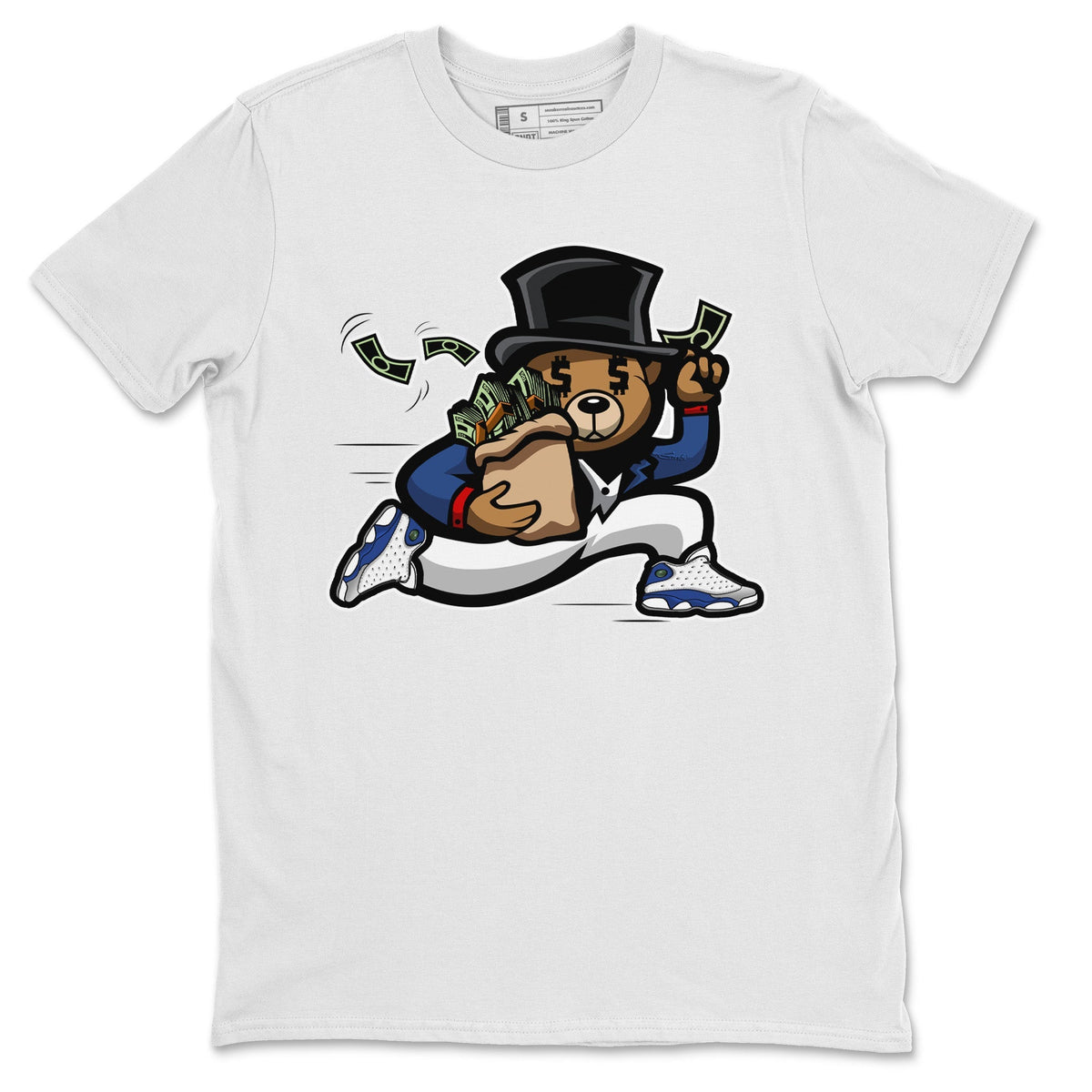 Jordan 13 French Blue Sneaker Matching T-Shirt Bear Steals Sneaker Tees Jordan 13 French Blue Sneaker Release Tees Crew Neck Tees