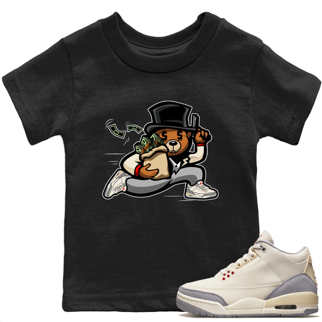 Jordan 3 Muslin Sneaker Matching T-Shirt Bear Steals Sneaker Tees Jordan 3 Muslin Sneaker Release Tees Kids Shirts