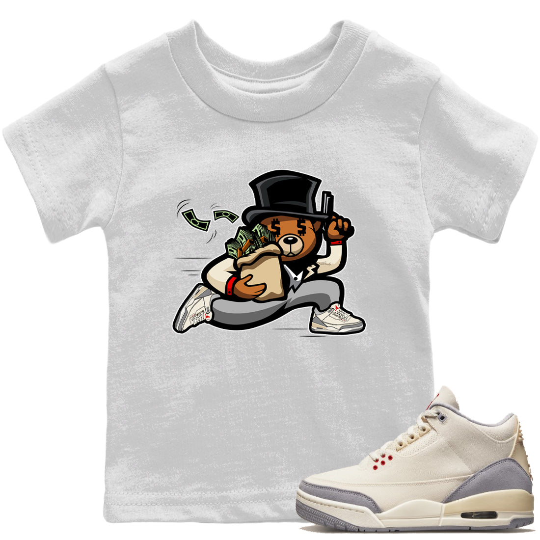 Jordan 3 Muslin Sneaker Matching T-Shirt Bear Steals Sneaker Tees Jordan 3 Muslin Sneaker Release Tees Kids Shirts