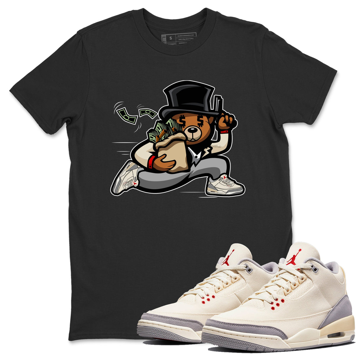 Jordan 3 Muslin Sneaker Matching T-Shirt Bear Steals Sneaker Tees Jordan 3 Muslin Sneaker Release Tees Crew Neck Tees