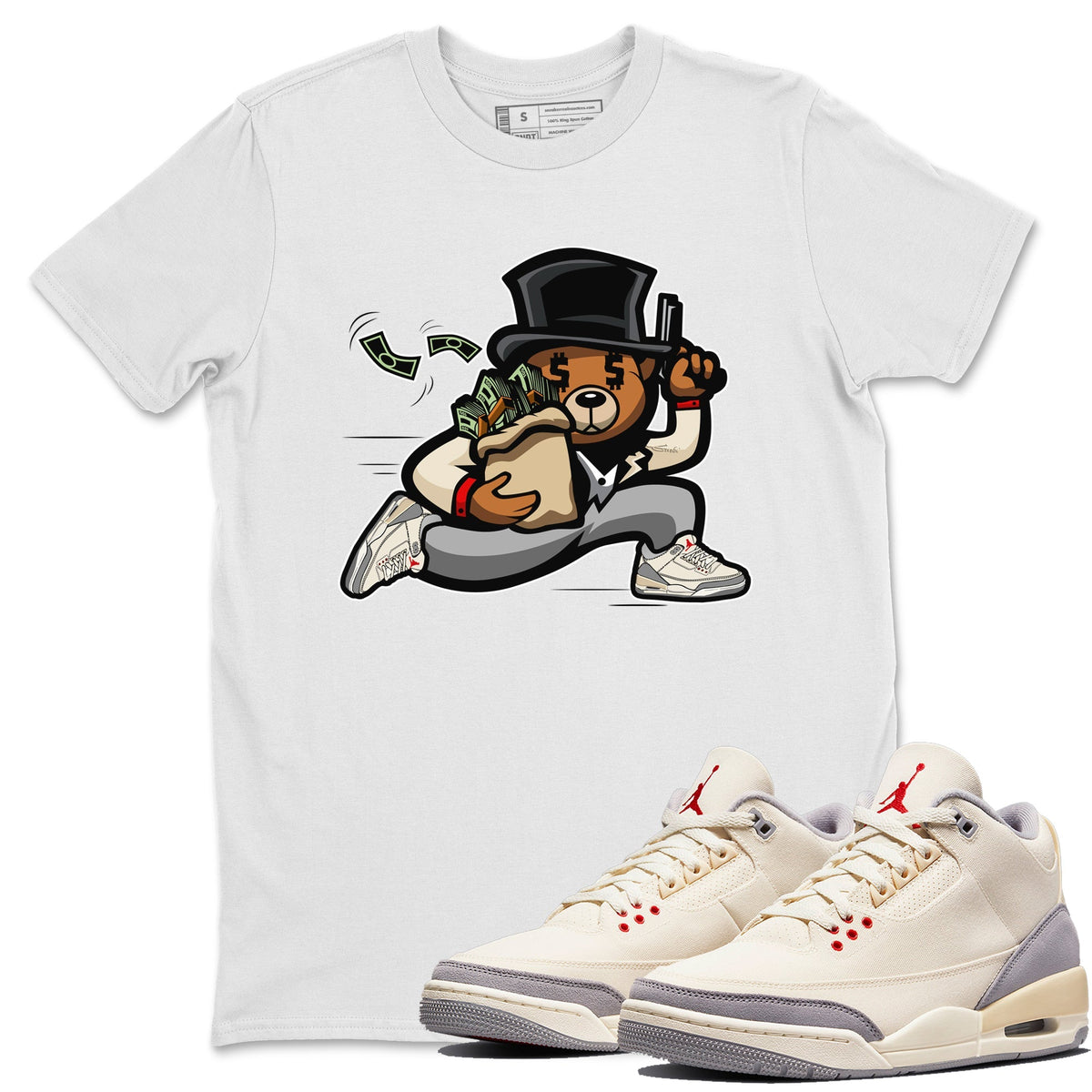 Jordan 3 Muslin Sneaker Matching T-Shirt Bear Steals Sneaker Tees Jordan 3 Muslin Sneaker Release Tees Crew Neck Tees