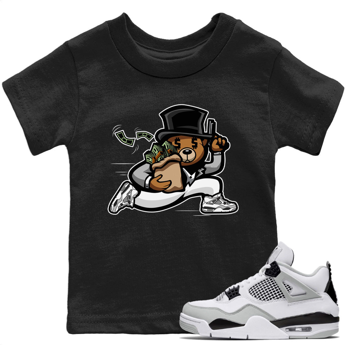 Jordan 4 Military Black Sneaker Matching T-Shirt Bear Steals Sneaker Tees Jordan 4 Military Black Sneaker Release Tees Kids Shirts
