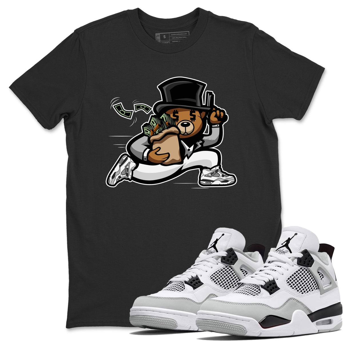 Jordan 4 Military Black Sneaker Matching T-Shirt Bear Steals Sneaker Tees Jordan 4 Military Black Sneaker Release Tees Crew Neck Tees