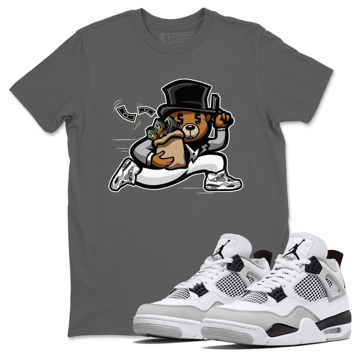 Jordan 4 Military Black Sneaker Matching T-Shirt Bear Steals Sneaker Tees Jordan 4 Military Black Sneaker Release Tees Crew Neck Tees