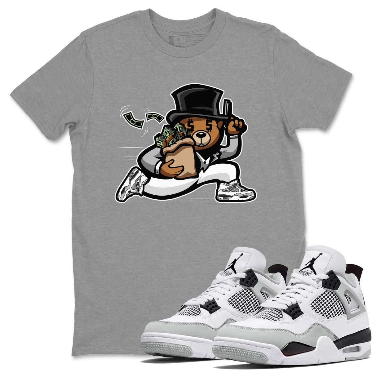 Jordan 4 Military Black Sneaker Matching T-Shirt Bear Steals Sneaker Tees Jordan 4 Military Black Sneaker Release Tees Crew Neck Tees