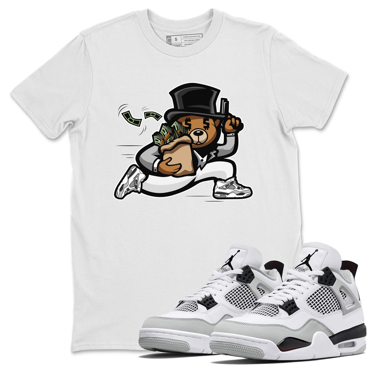 Jordan 4 Military Black Sneaker Matching T-Shirt Bear Steals Sneaker Tees Jordan 4 Military Black Sneaker Release Tees Crew Neck Tees