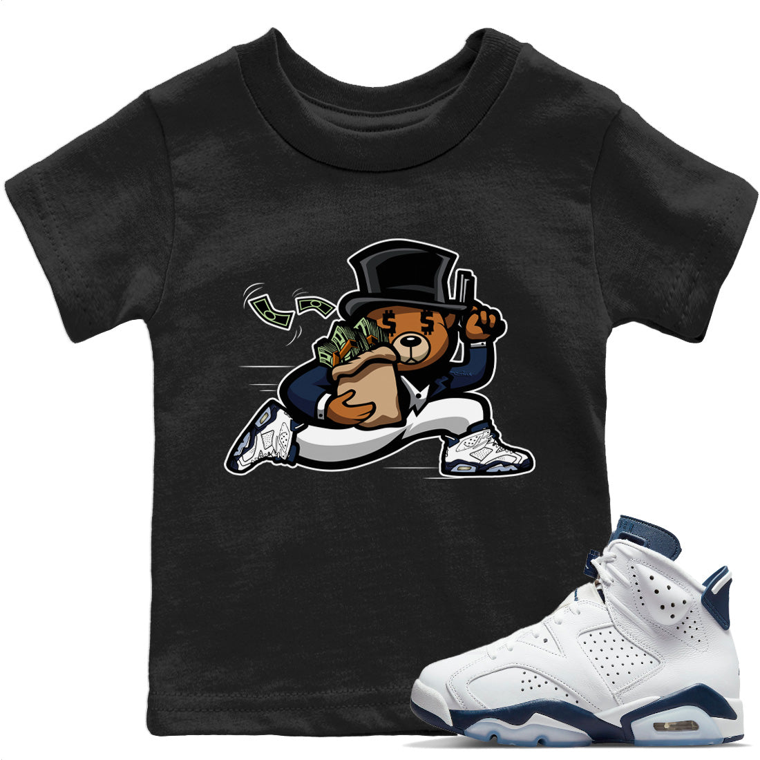 Jordan 6 Midnight Navy Sneaker Matching T-Shirt Bear Steals Sneaker Tees Jordan 6 Midnight Navy Sneaker Release Tees Kids Shirts