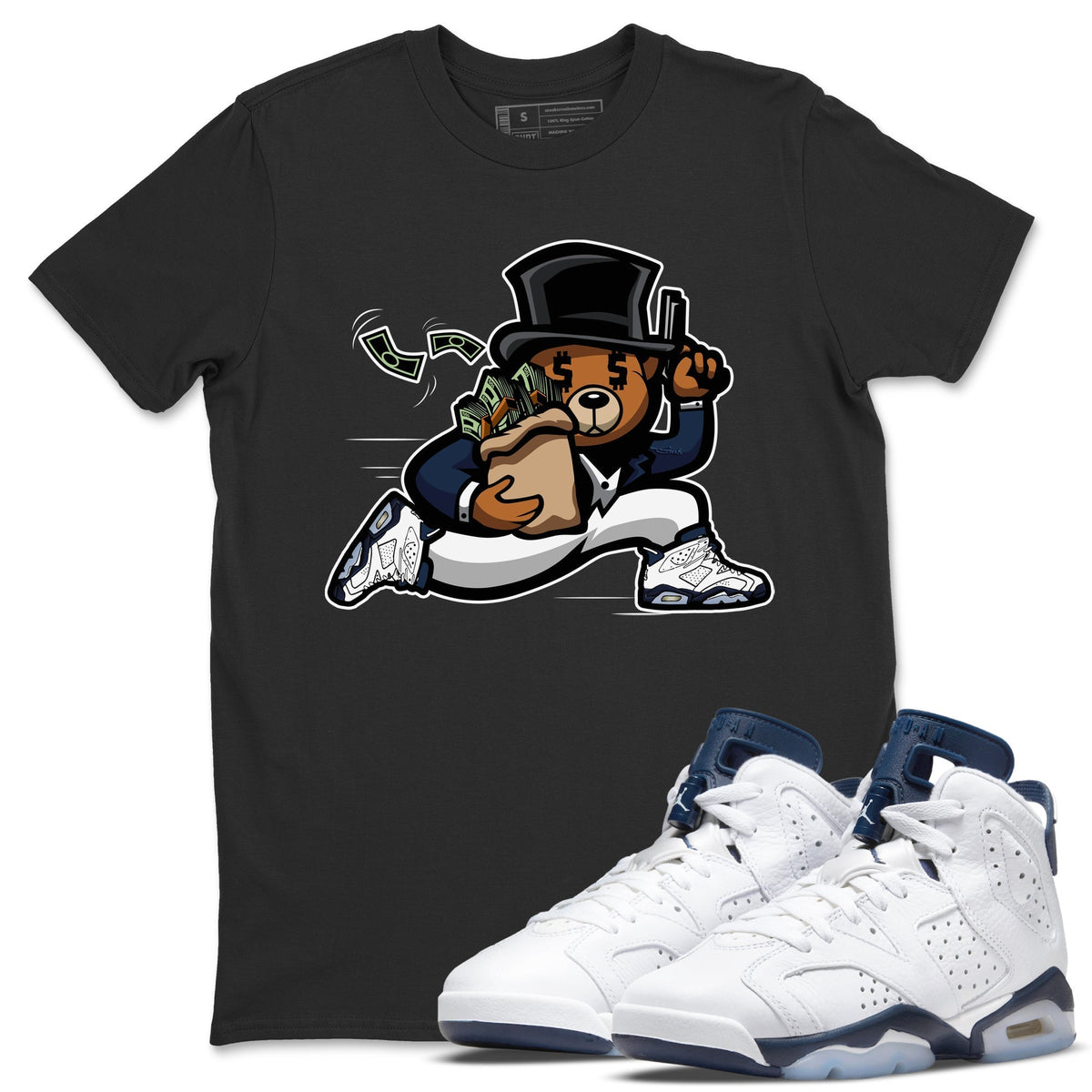 Jordan 6 Midnight Navy Sneaker Matching T-Shirt Bear Steals Sneaker Tees Jordan 6 Midnight Navy Sneaker Release Tees Crew Neck Tees