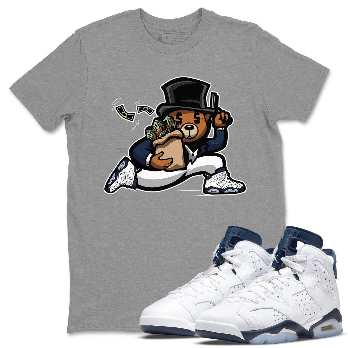 Jordan 6 Midnight Navy Sneaker Matching T-Shirt Bear Steals Sneaker Tees Jordan 6 Midnight Navy Sneaker Release Tees Crew Neck Tees