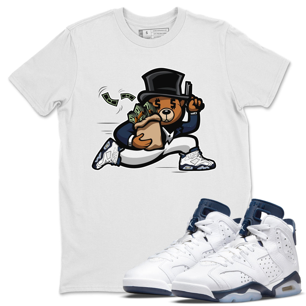Jordan 6 Midnight Navy Sneaker Matching T-Shirt Bear Steals Sneaker Tees Jordan 6 Midnight Navy Sneaker Release Tees Crew Neck Tees