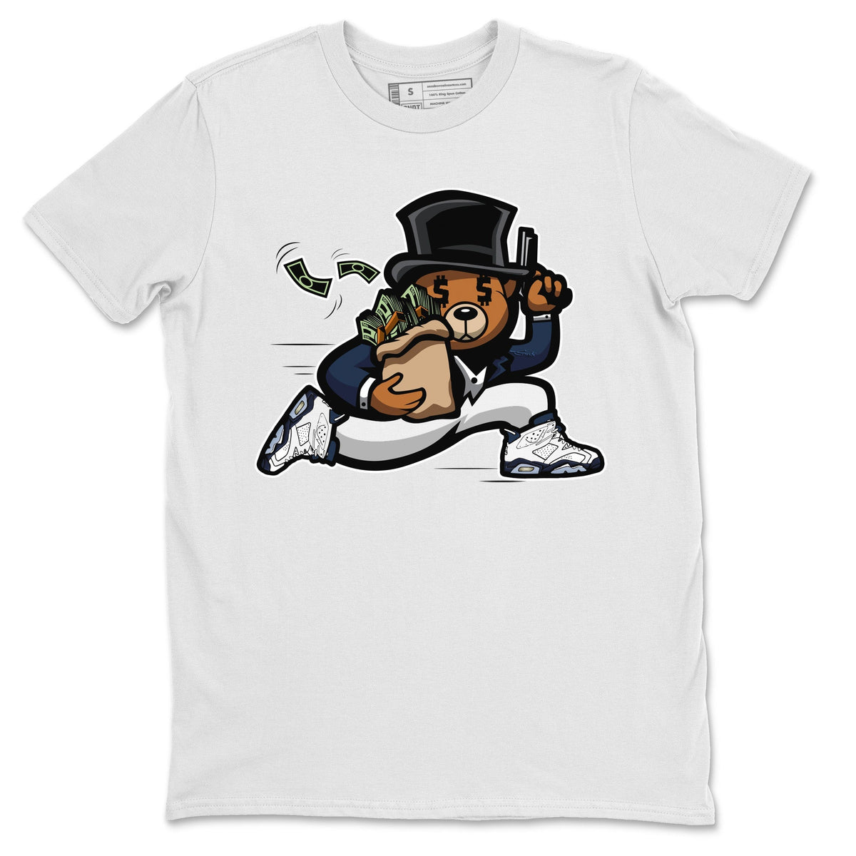 Jordan 6 Midnight Navy Sneaker Matching T-Shirt Bear Steals Sneaker Tees Jordan 6 Midnight Navy Sneaker Release Tees Crew Neck Tees