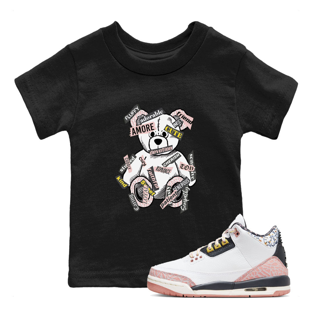 Air Jordan 3 GS Vintage Floral shirt to match jordans Bear Sticker Pack sneaker tees Air Jordan 3 Vintage Floral Drip Gear Zone baby toddler Black 1 cotton Shirt