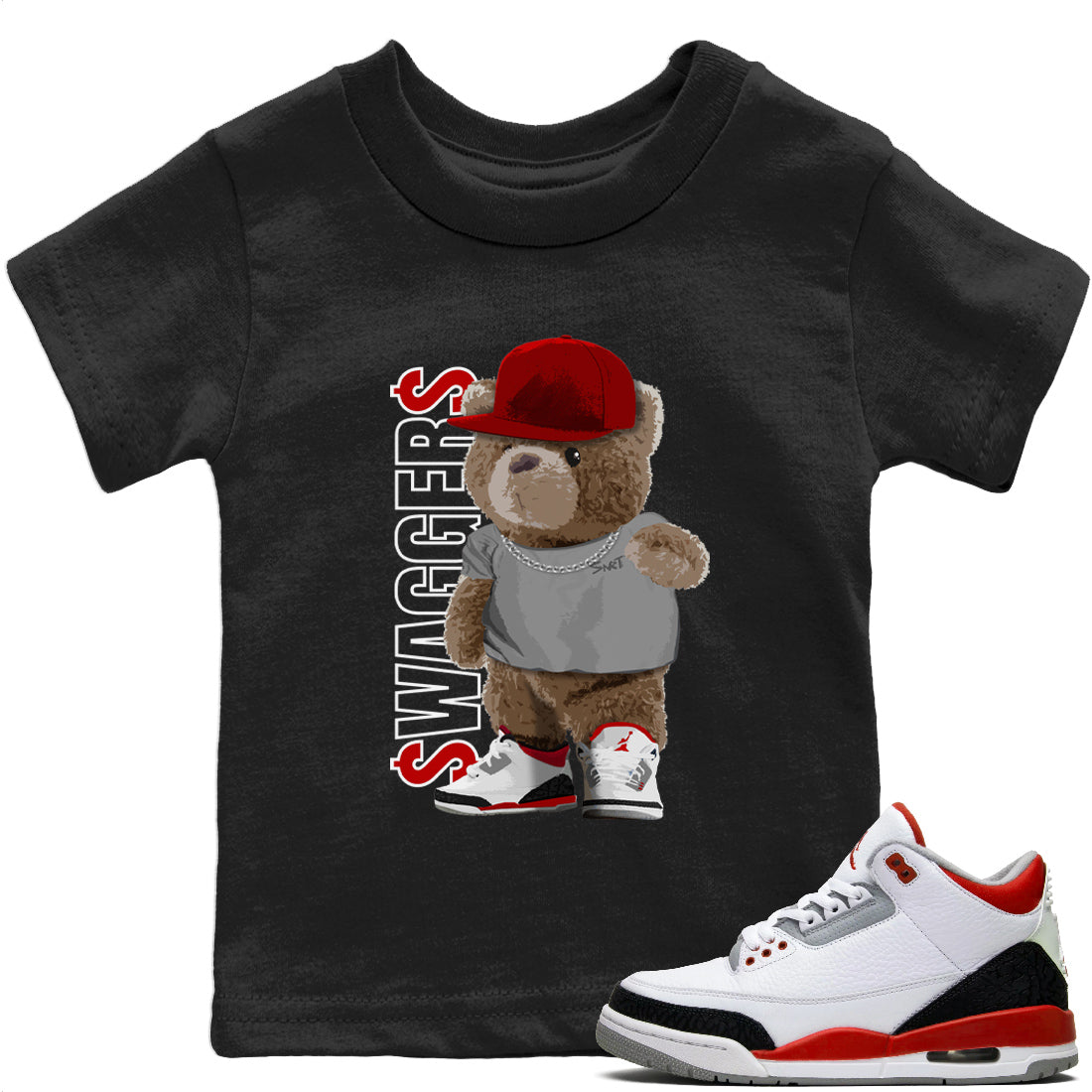 Jordan 3 Fire Red Sneaker Matching T-Shirt Bear Swaggers Sneaker Tees Jordan 3 Fire Red Sneaker Release Tees Kids Shirts