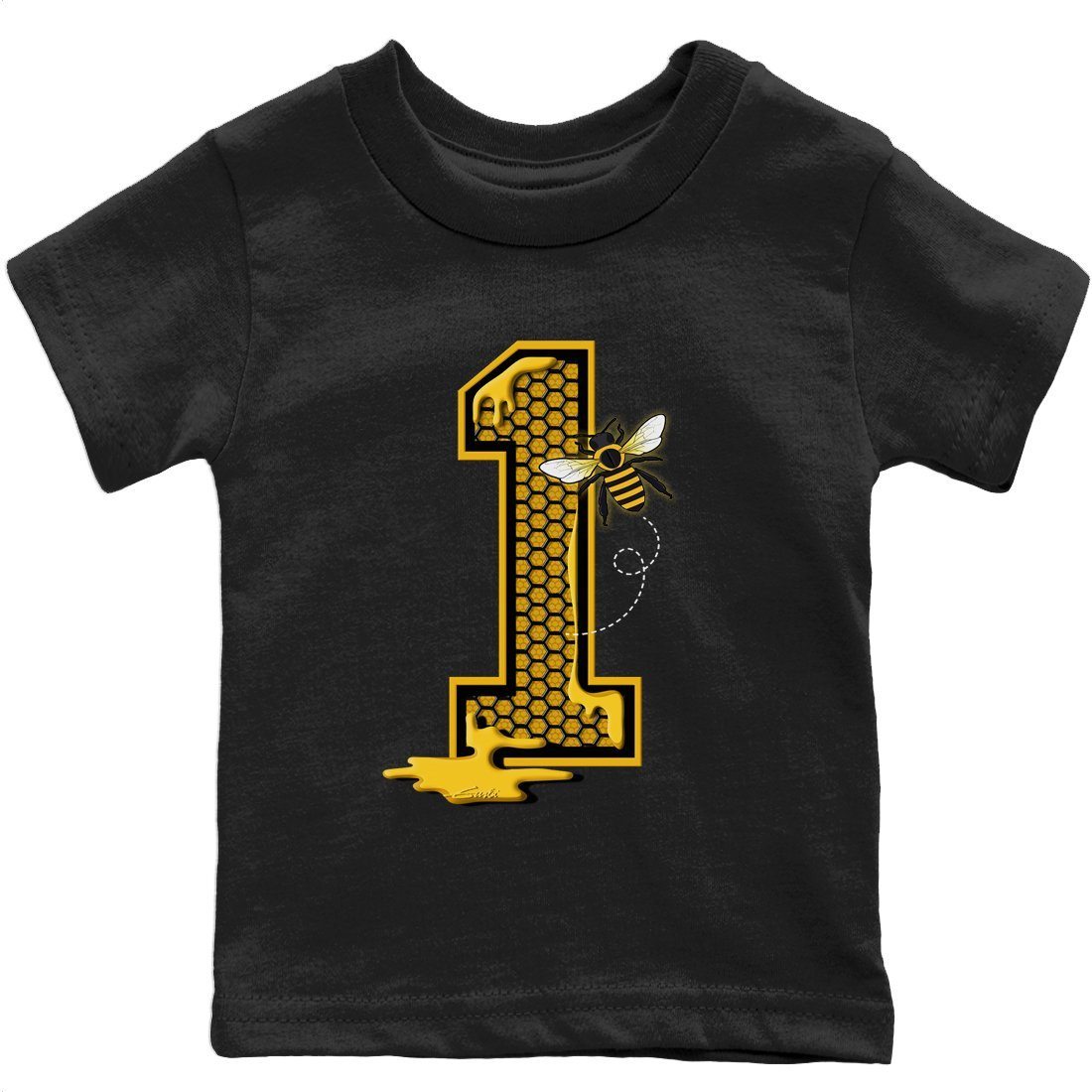 Jordan 1 Pollen Sneaker Matching T-Shirt Bees Number 1 Sneaker Tees Jordan 1 Pollen Sneaker Release Tees Kids Shirts