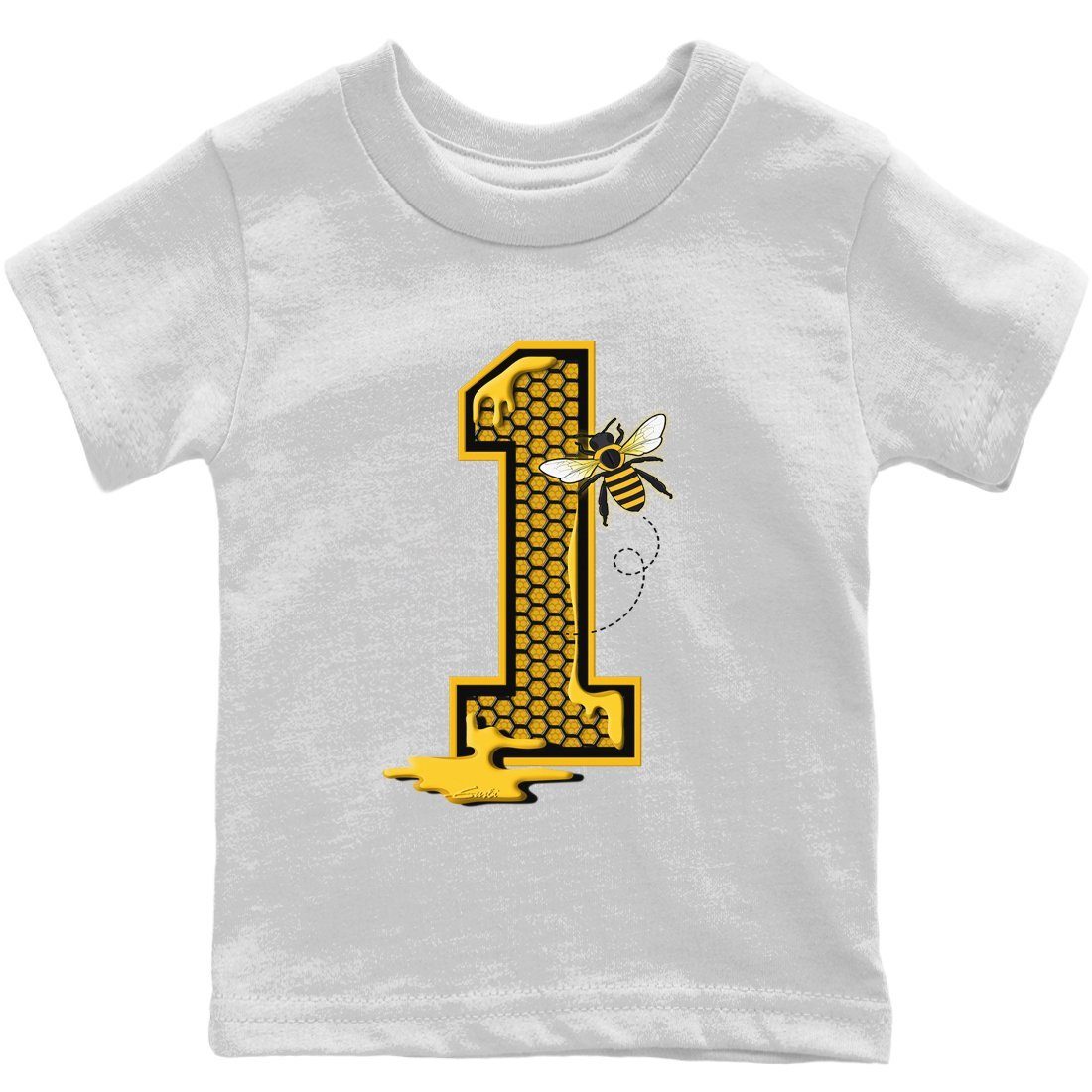 Jordan 1 Pollen Sneaker Matching T-Shirt Bees Number 1 Sneaker Tees Jordan 1 Pollen Sneaker Release Tees Kids Shirts