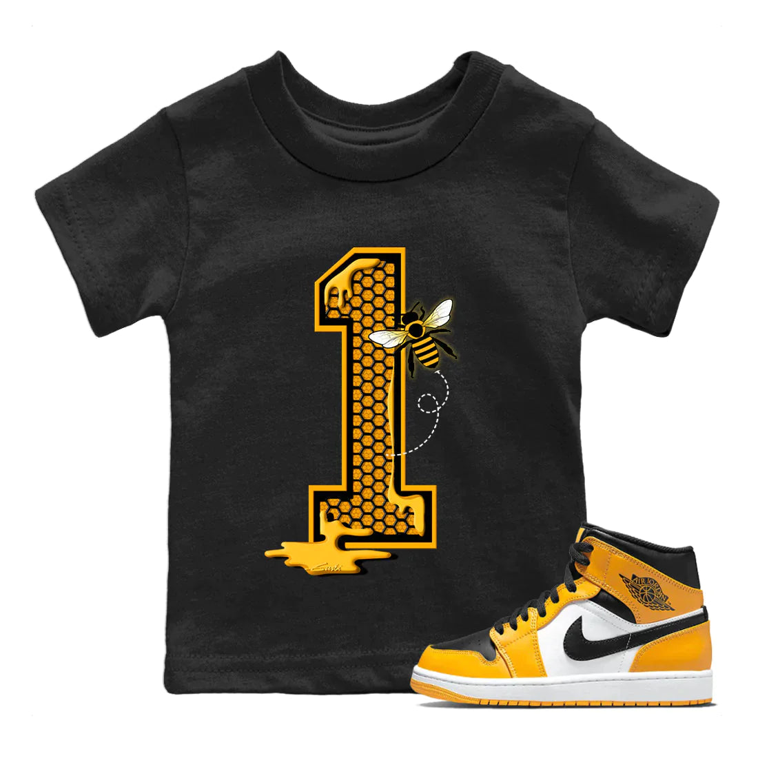 Jordan 1 Taxi Sneaker Matching T-Shirt Bees Number 1 Sneaker Tees Jordan 1 Taxi Sneaker Release Tees Kids Shirts