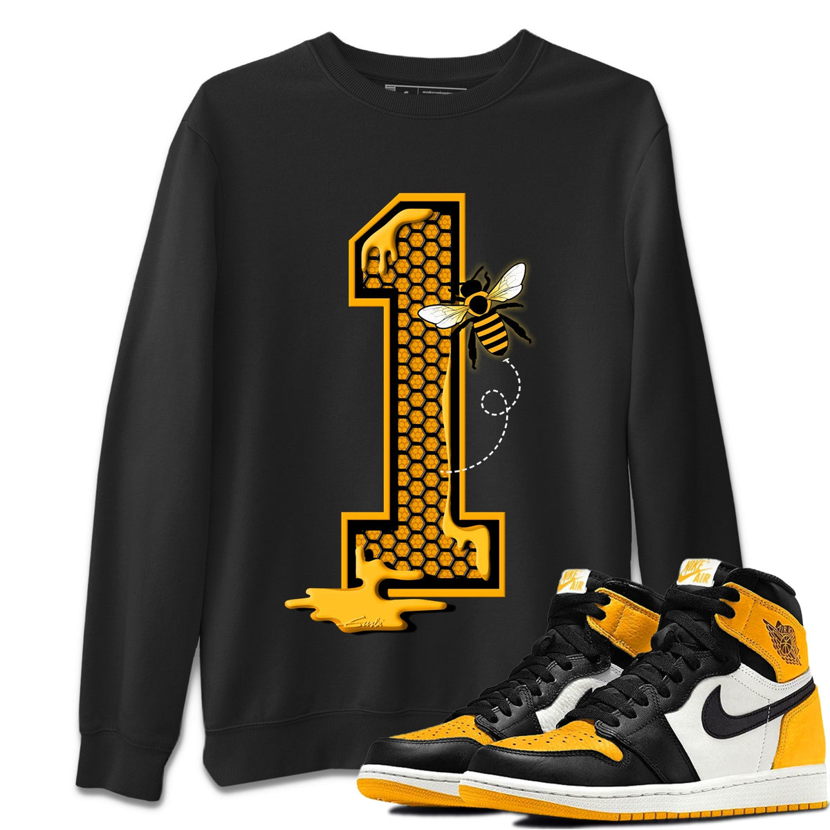 Jordan 1 Taxi Sneaker Matching T-Shirt Bees Number 1 Sneaker Tees Jordan 1 Taxi Sneaker Release Tees Crew Neck Tees