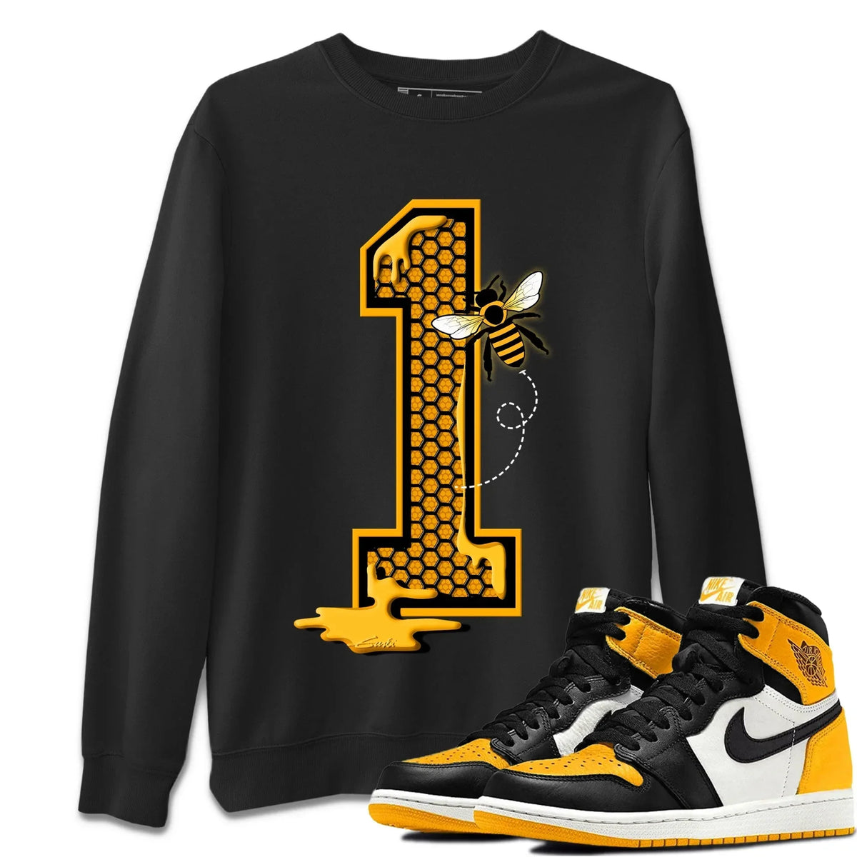 Jordan 1 Taxi Sneaker Matching T-Shirt Bees Number 1 Sneaker Tees Jordan 1 Taxi Sneaker Release Tees Crew Neck Tees