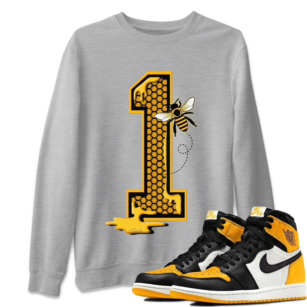 Jordan 1 Taxi Sneaker Matching T-Shirt Bees Number 1 Sneaker Tees Jordan 1 Taxi Sneaker Release Tees Crew Neck Tees