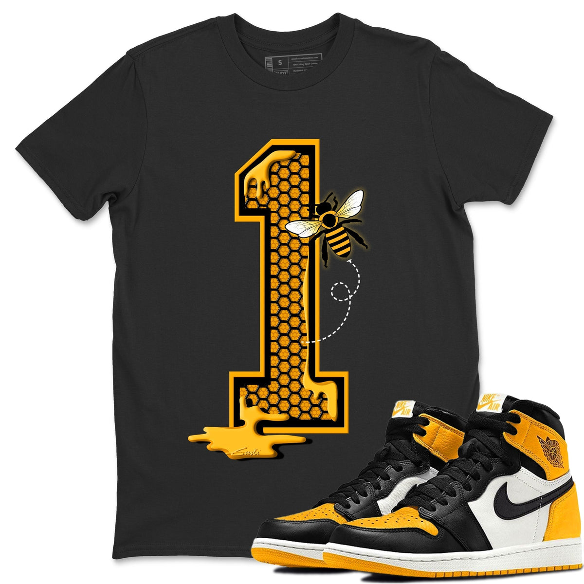 Jordan 1 Taxi Sneaker Matching T-Shirt Bees Number 1 Sneaker Tees Jordan 1 Taxi Sneaker Release Tees Crew Neck Tees