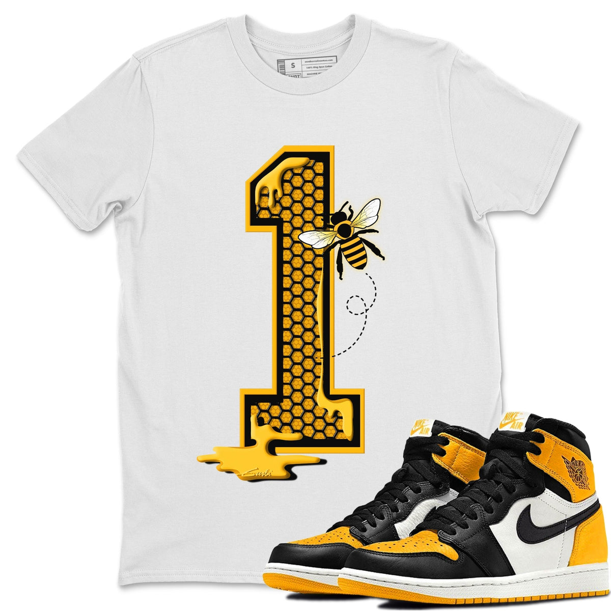 Jordan 1 Taxi Sneaker Matching T-Shirt Bees Number 1 Sneaker Tees Jordan 1 Taxi Sneaker Release Tees Crew Neck Tees