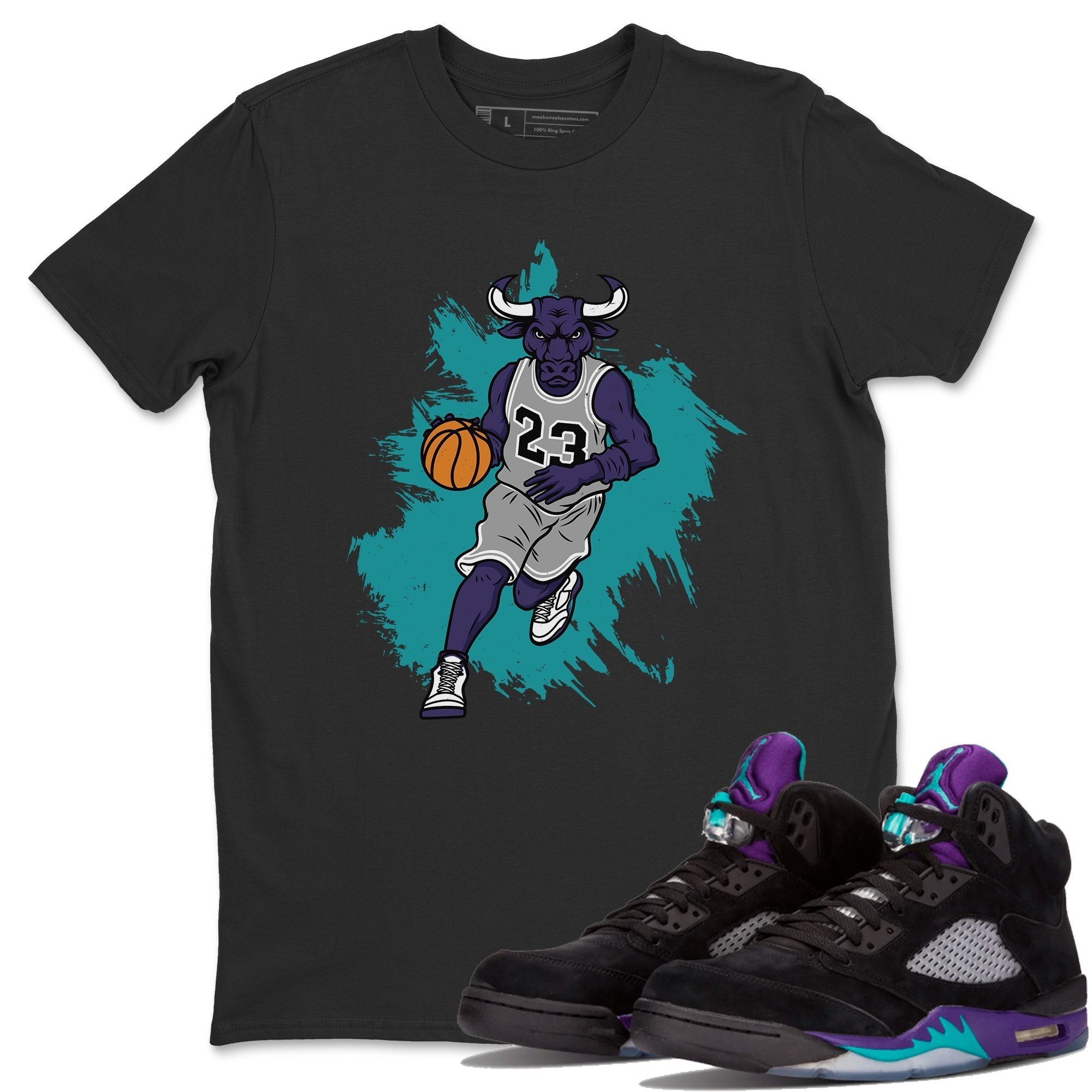 Jordan 5 Black Grape Shirt To Match Jordans Bull Figure Sneaker Tees Jordan 5 Black Grape Drip Gear Zone Sneaker Matching Clothing Unisex Shirts