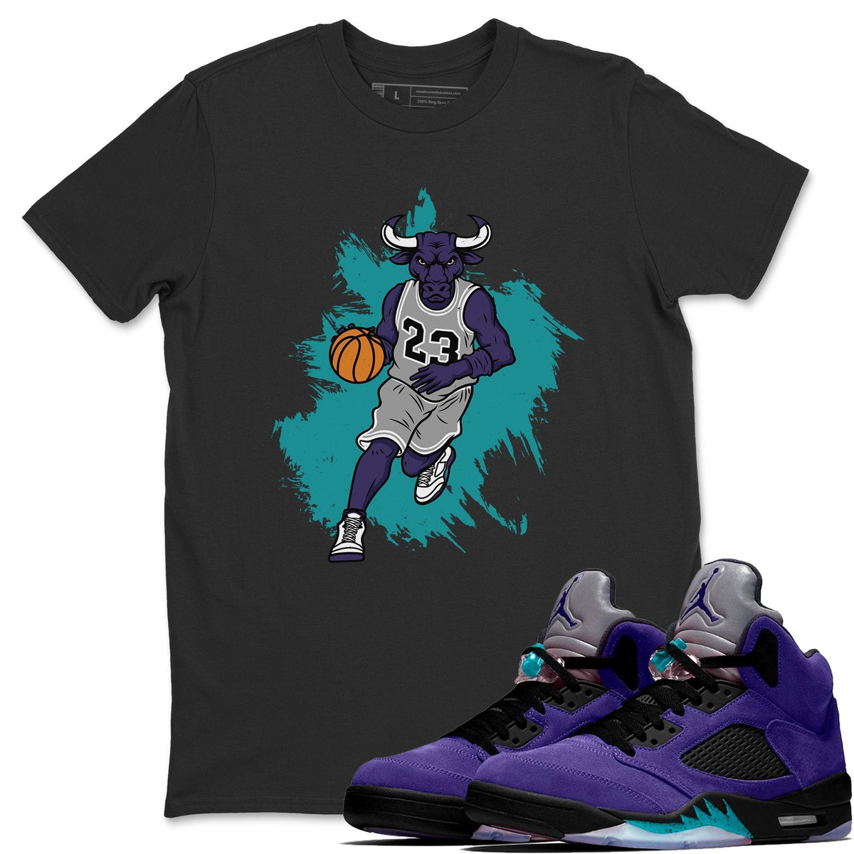 Jordan 5 Purple Grape Shirt To Match Jordans Bull Figure Sneaker Tees Jordan 5 Purple Grape Drip Gear Zone Sneaker Matching Clothing Unisex Shirts