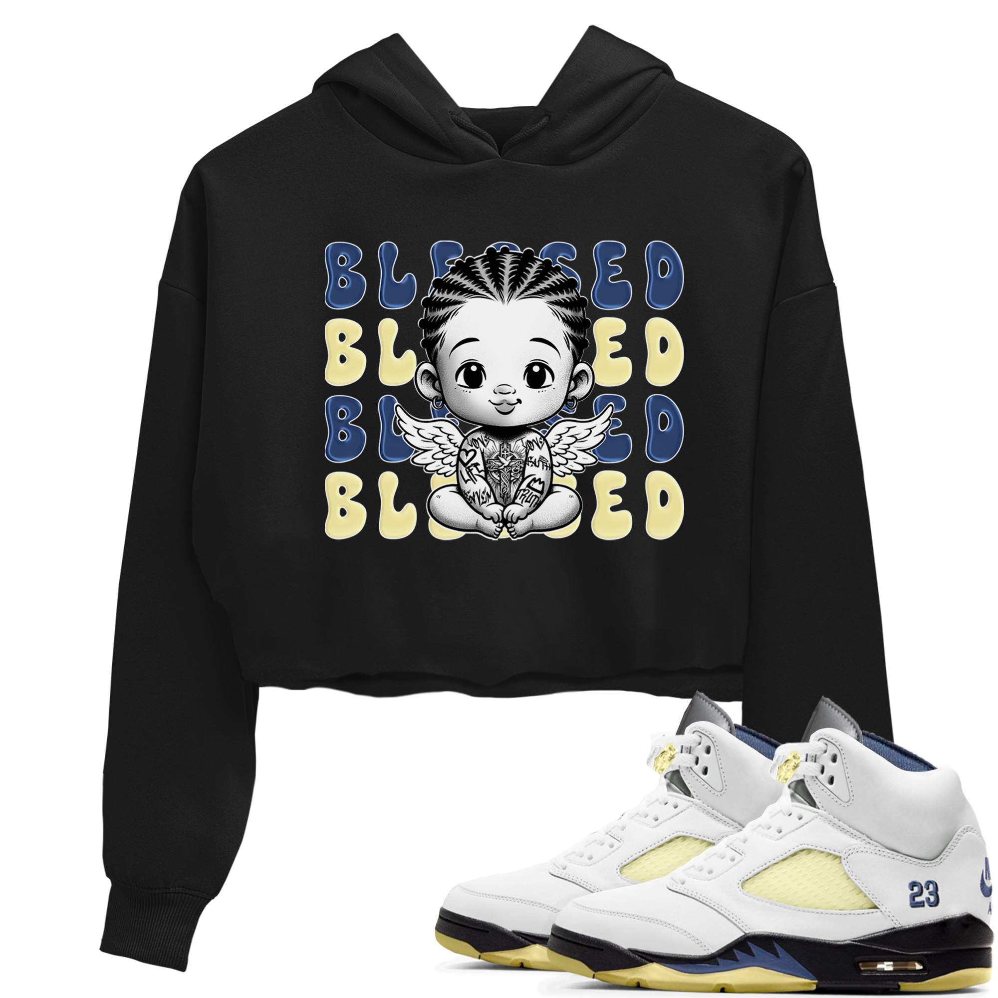 Jordan 5 A Ma Maniere x Dawn to match jordans Blessed Baby sneaker tees Air Jordan 5 A Ma Maniere x Photon Dust Drip Gear Zone Streetwear Brand Sneaker Matching Cotton Shirt Black 1 crop length shirt