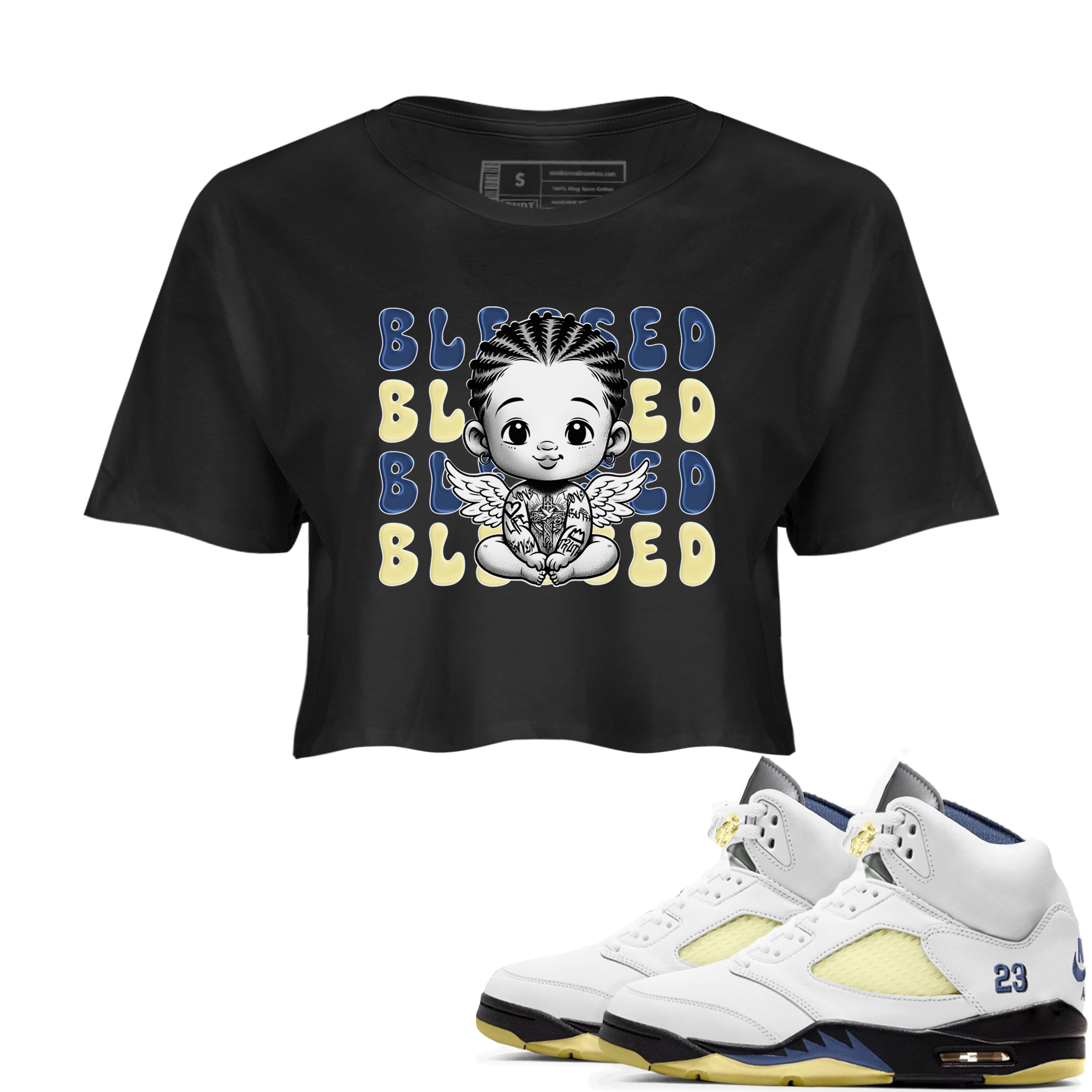 Jordan 5 A Ma Maniere x Dawn to match jordans Blessed Baby sneaker tees Air Jordan 5 A Ma Maniere x Photon Dust Drip Gear Zone Streetwear Brand Sneaker Matching Cotton Shirt Black 1 crop length shirt