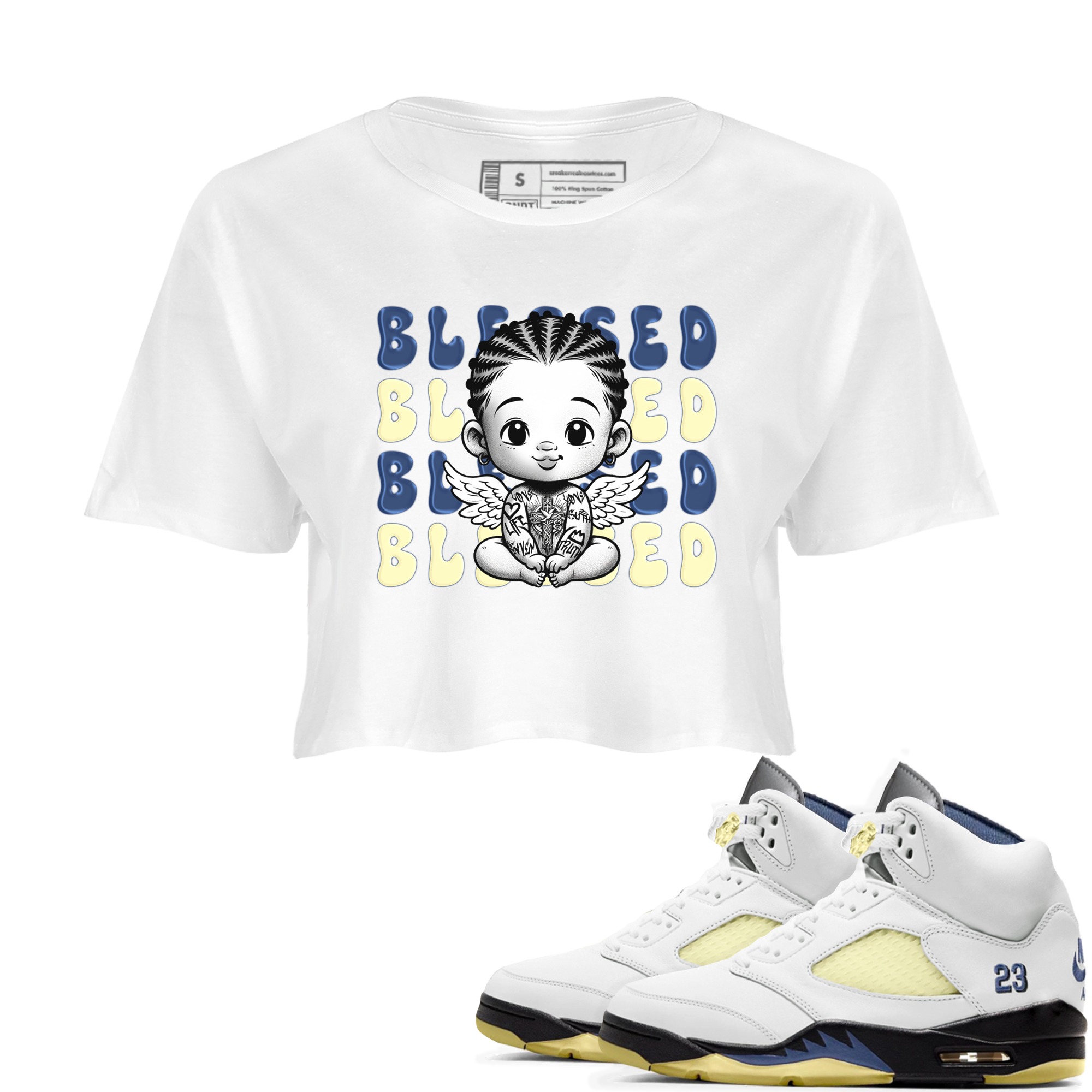 Jordan 5 A Ma Maniere x Dawn to match jordans Blessed Baby sneaker tees Air Jordan 5 A Ma Maniere x Photon Dust Drip Gear Zone Streetwear Brand Sneaker Matching Cotton Shirt White 1 crop length shirt