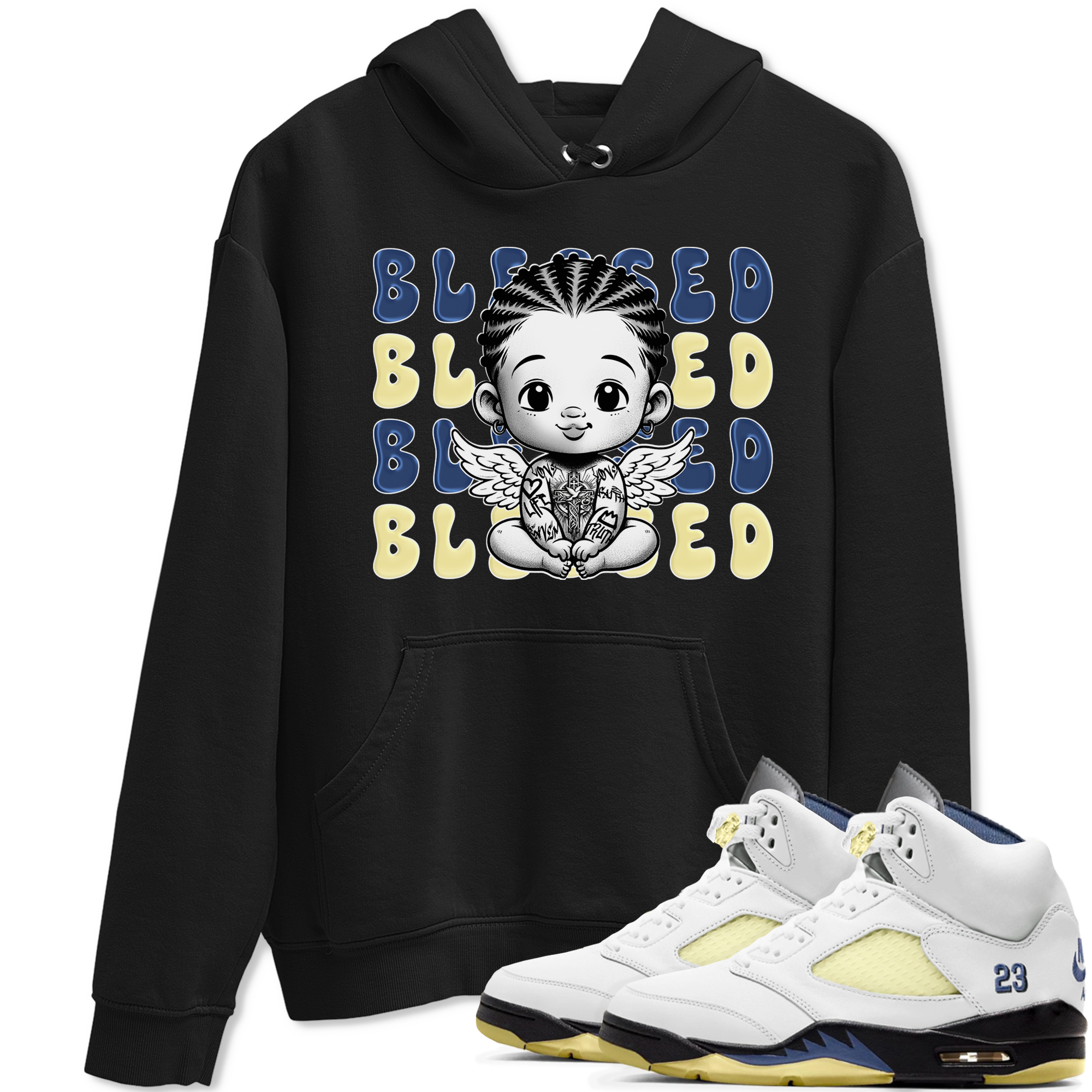 Jordan 5 A Ma Maniere x Dawn to match jordans Blessed Baby sneaker tees Air Jordan 5 A Ma Maniere x Photon Dust Drip Gear Zone Streetwear Brand Sneaker Matching Cotton Shirt unisex cotton Black 1 crew neck shirt