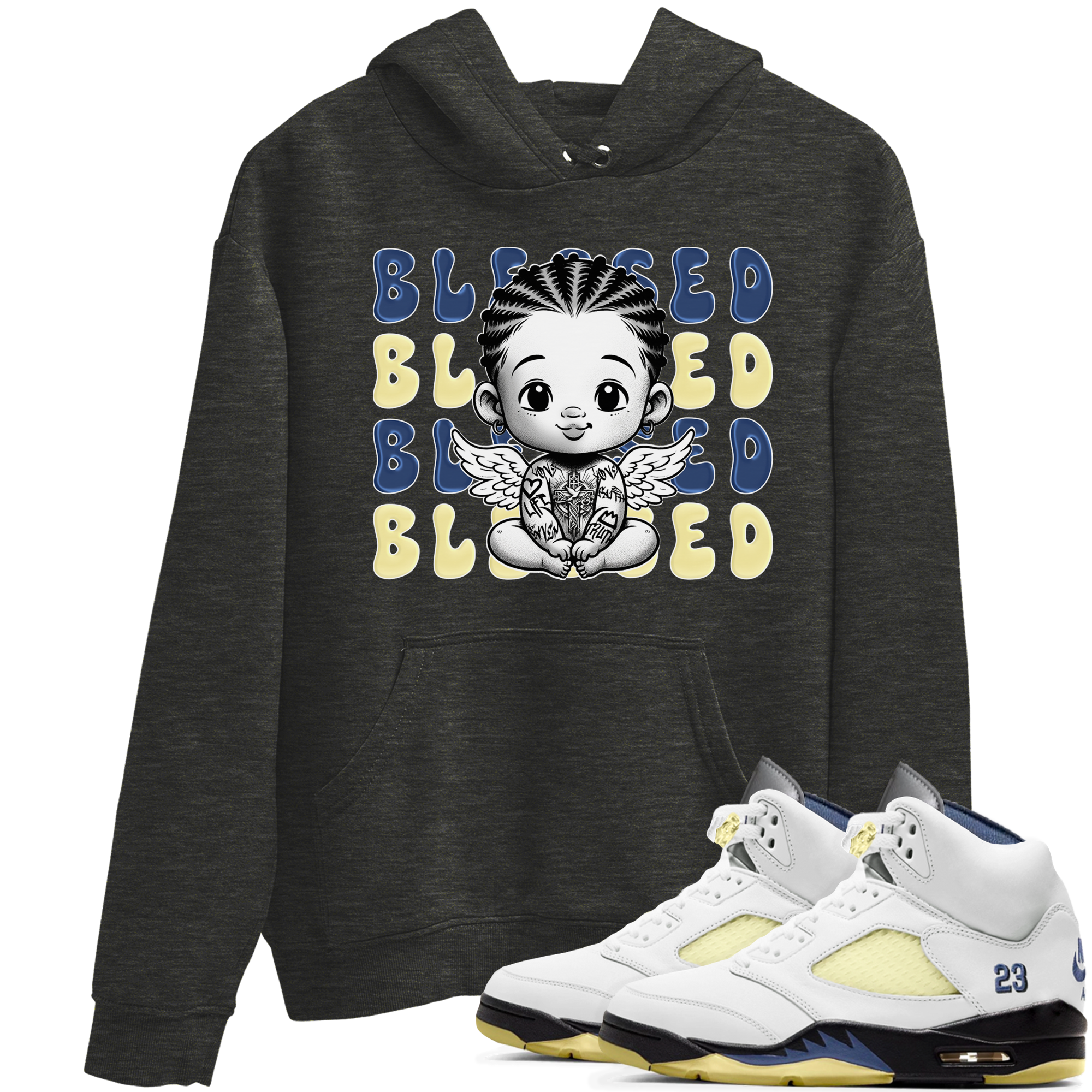 Jordan 5 A Ma Maniere x Dawn to match jordans Blessed Baby sneaker tees Air Jordan 5 A Ma Maniere x Photon Dust Drip Gear Zone Streetwear Brand Sneaker Matching Cotton Shirt unisex cotton Charcoal Heather 1 crew neck shirt