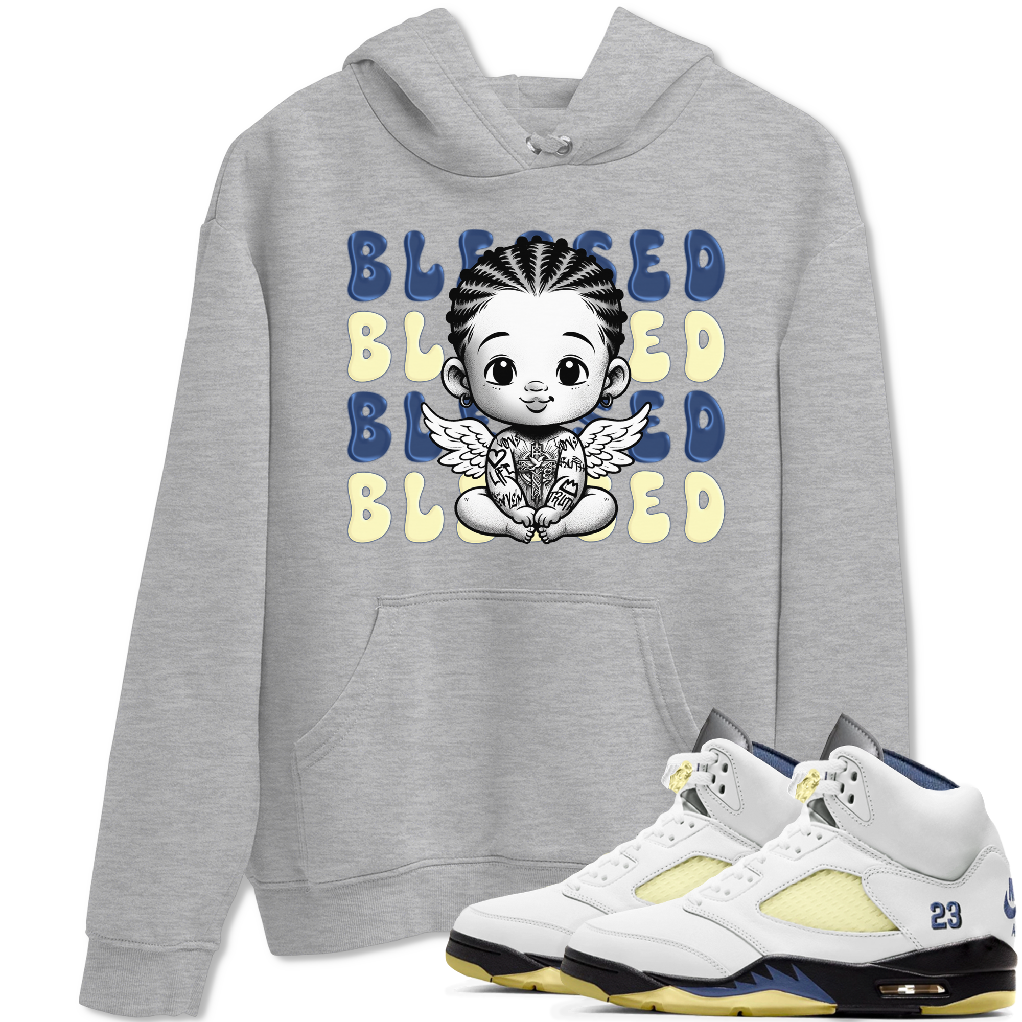 Jordan 5 A Ma Maniere x Dawn to match jordans Blessed Baby sneaker tees Air Jordan 5 A Ma Maniere x Photon Dust Drip Gear Zone Streetwear Brand Sneaker Matching Cotton Shirt unisex cotton Heather Grey 1 crew neck shirt