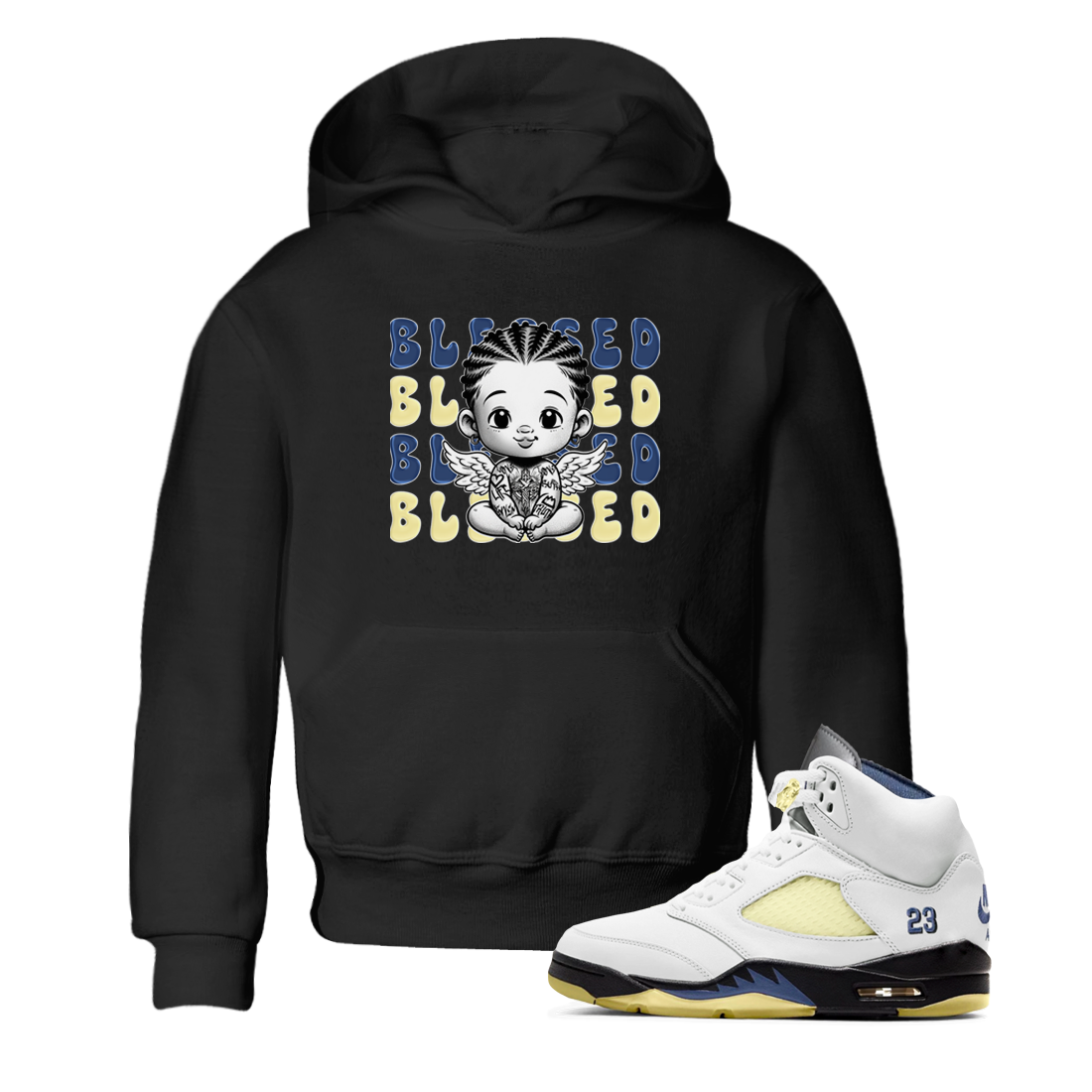 Jordan 5 A Ma Maniere x Dawn to match jordans Blessed Baby sneaker tees Air Jordan 5 A Ma Maniere x Photon Dust Drip Gear Zone Streetwear Brand Sneaker Matching Cotton Shirt baby toddler Black 1 cotton Shirt
