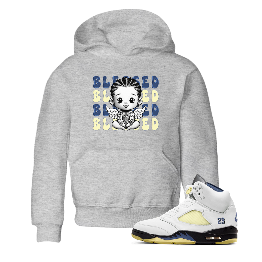 Jordan 5 A Ma Maniere x Dawn to match jordans Blessed Baby sneaker tees Air Jordan 5 A Ma Maniere x Photon Dust Drip Gear Zone Streetwear Brand Sneaker Matching Cotton Shirt baby toddler Heather Grey 1 cotton Shirt