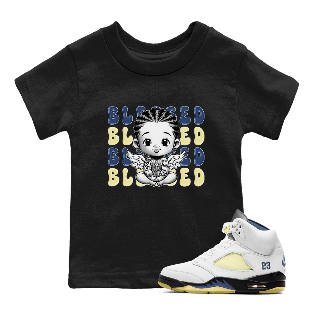 Jordan 5 A Ma Maniere x Dawn to match jordans Blessed Baby sneaker tees Air Jordan 5 A Ma Maniere x Photon Dust Drip Gear Zone Streetwear Brand Sneaker Matching Cotton Shirt baby toddler Black 1 cotton Shirt