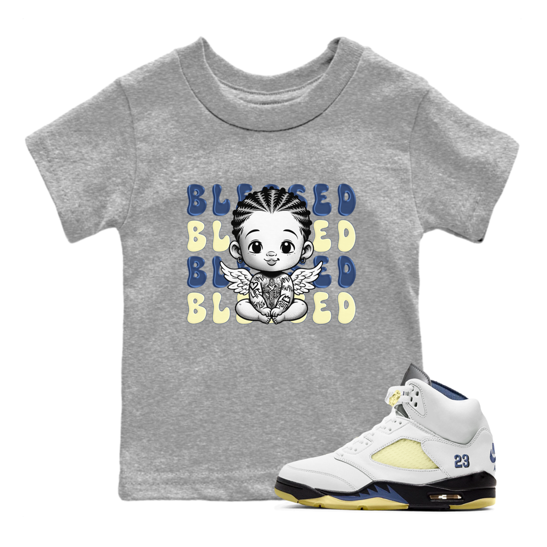 Jordan 5 A Ma Maniere x Dawn to match jordans Blessed Baby sneaker tees Air Jordan 5 A Ma Maniere x Photon Dust Drip Gear Zone Streetwear Brand Sneaker Matching Cotton Shirt baby toddler Heather Grey 1 cotton Shirt