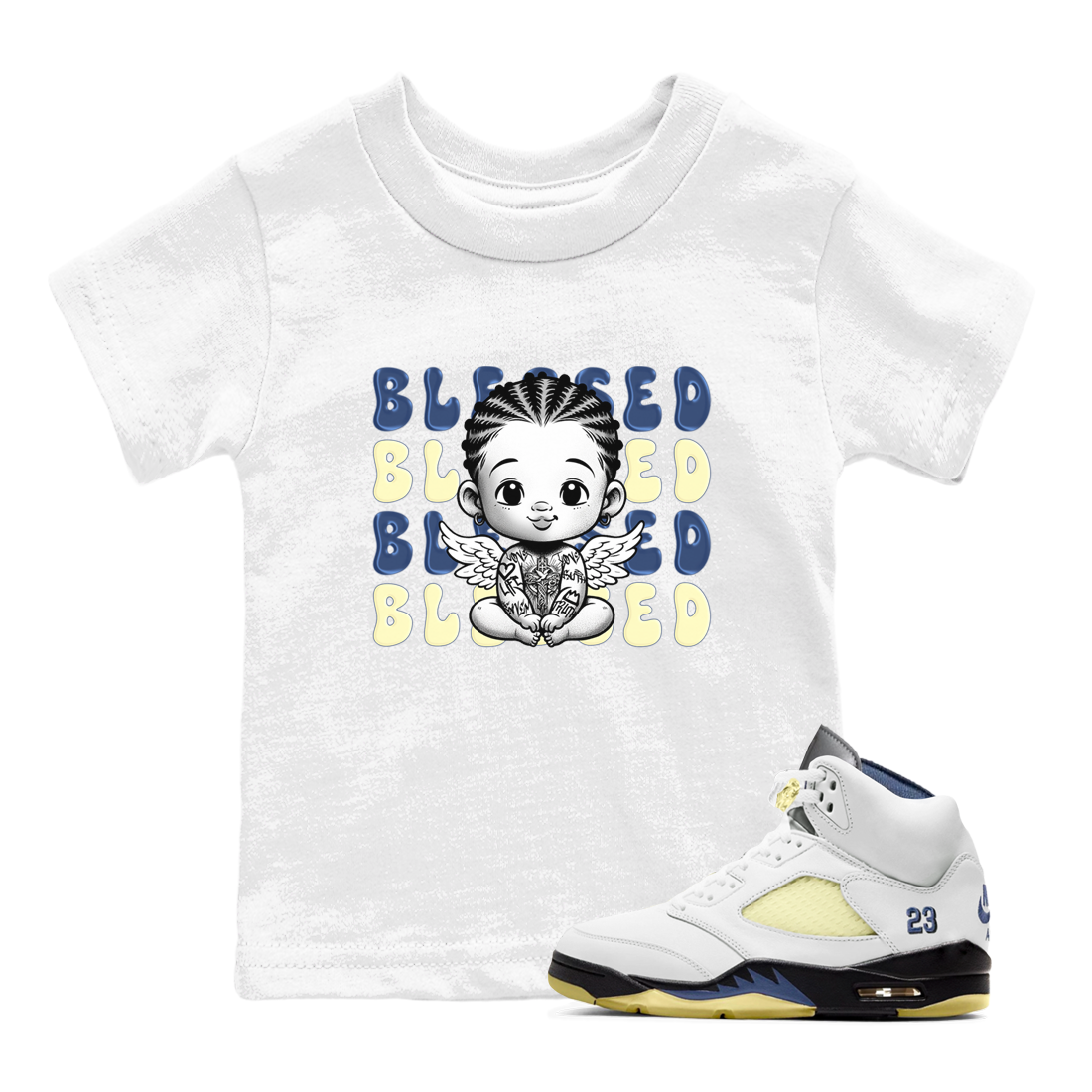 Jordan 5 A Ma Maniere x Dawn to match jordans Blessed Baby sneaker tees Air Jordan 5 A Ma Maniere x Photon Dust Drip Gear Zone Streetwear Brand Sneaker Matching Cotton Shirt baby toddler White 1 cotton Shirt