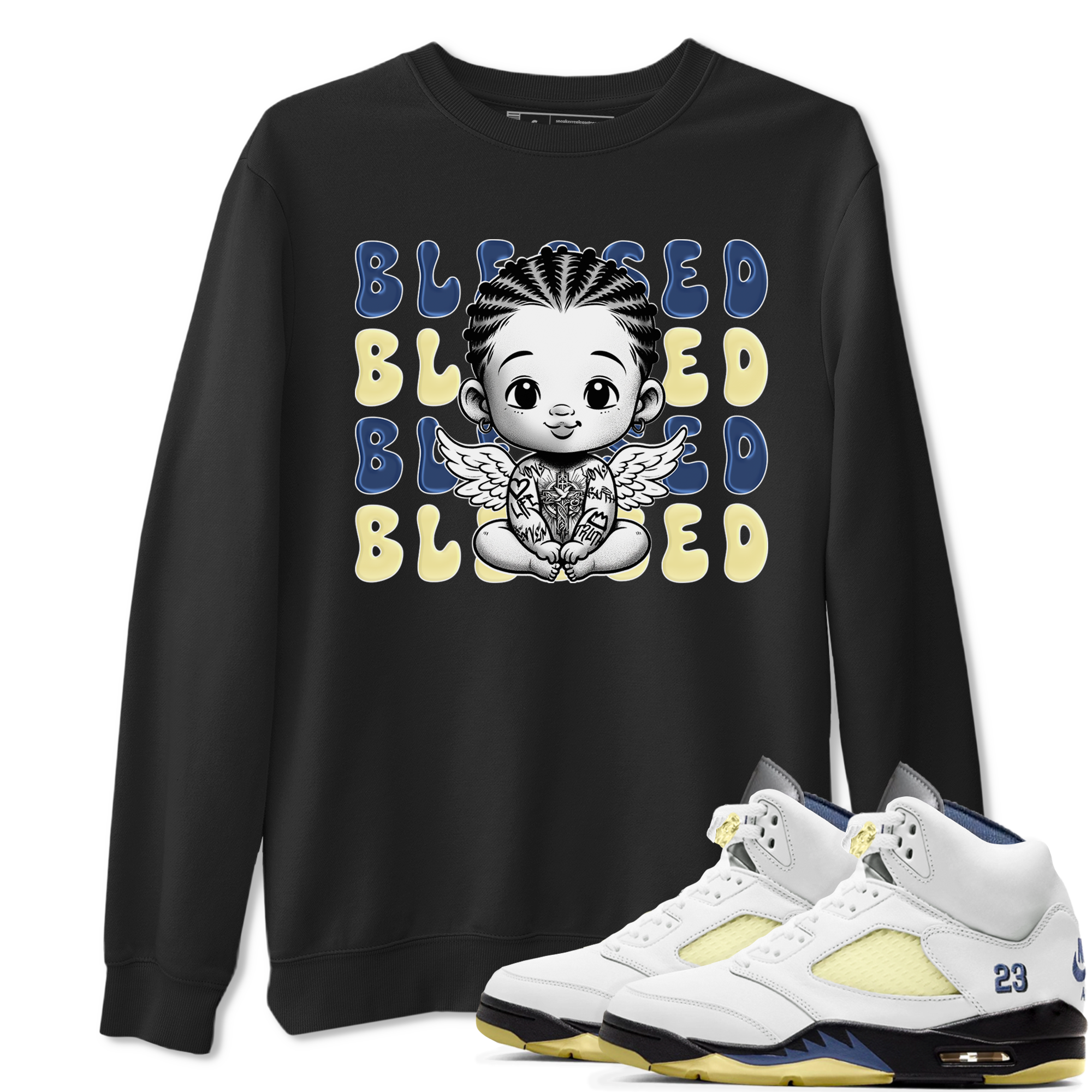 Jordan 5 A Ma Maniere x Dawn to match jordans Blessed Baby sneaker tees Air Jordan 5 A Ma Maniere x Photon Dust Drip Gear Zone Streetwear Brand Sneaker Matching Cotton Shirt unisex cotton Black 1 crew neck shirt