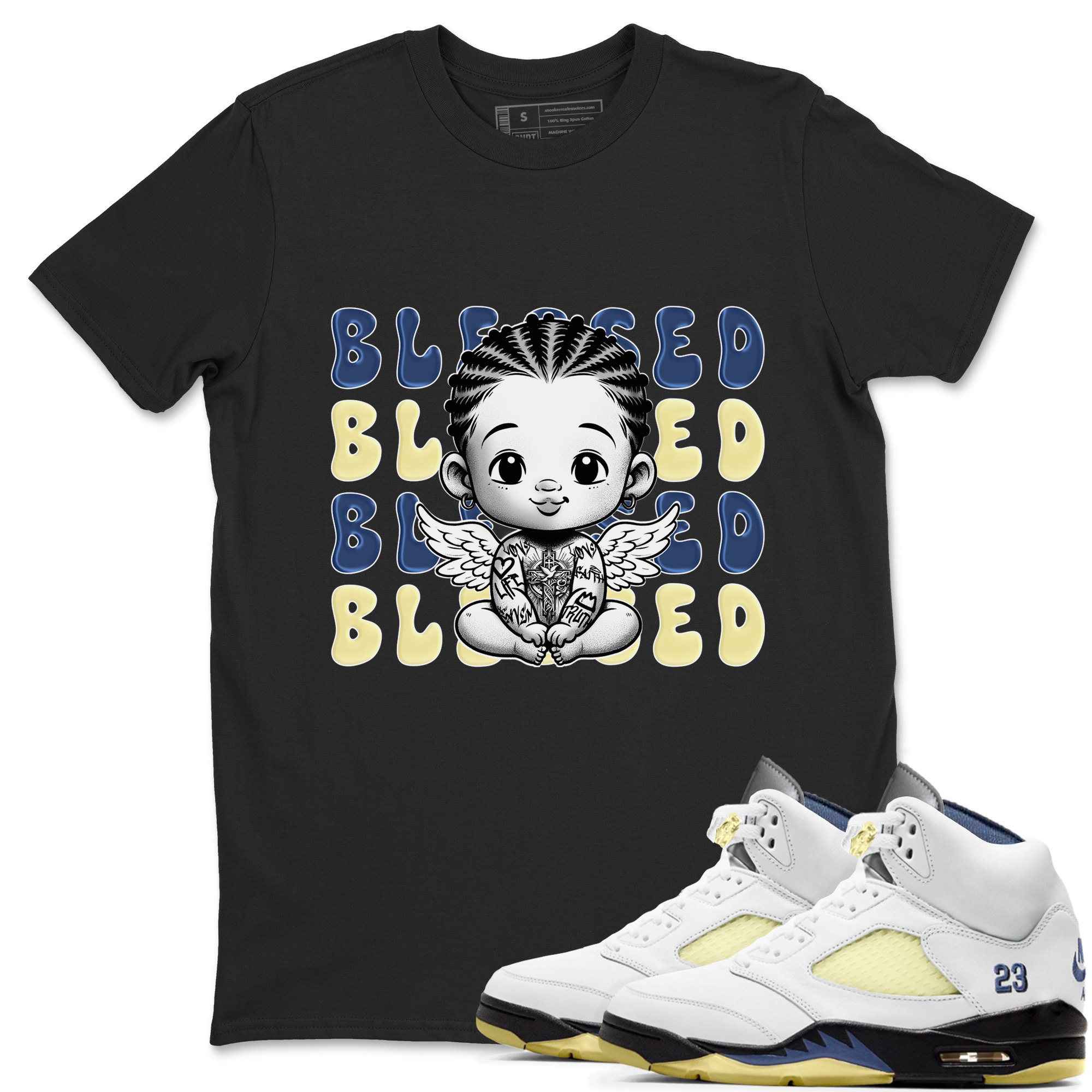 Jordan 5 A Ma Maniere x Dawn to match jordans Blessed Baby sneaker tees Air Jordan 5 A Ma Maniere x Photon Dust Drip Gear Zone Streetwear Brand Sneaker Matching Cotton Shirt unisex cotton Black 1 crew neck shirt