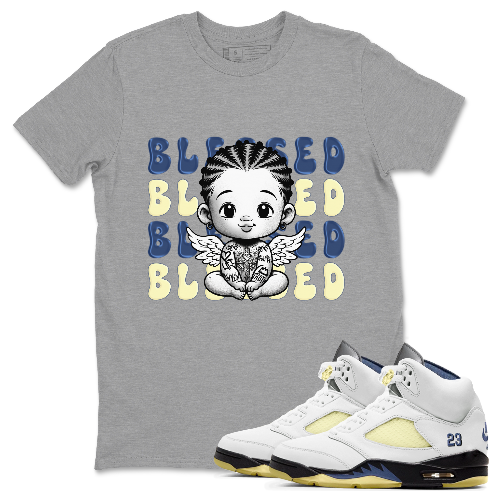 Jordan 5 A Ma Maniere x Dawn to match jordans Blessed Baby sneaker tees Air Jordan 5 A Ma Maniere x Photon Dust Drip Gear Zone Streetwear Brand Sneaker Matching Cotton Shirt unisex cotton Heather Grey 1 crew neck shirt
