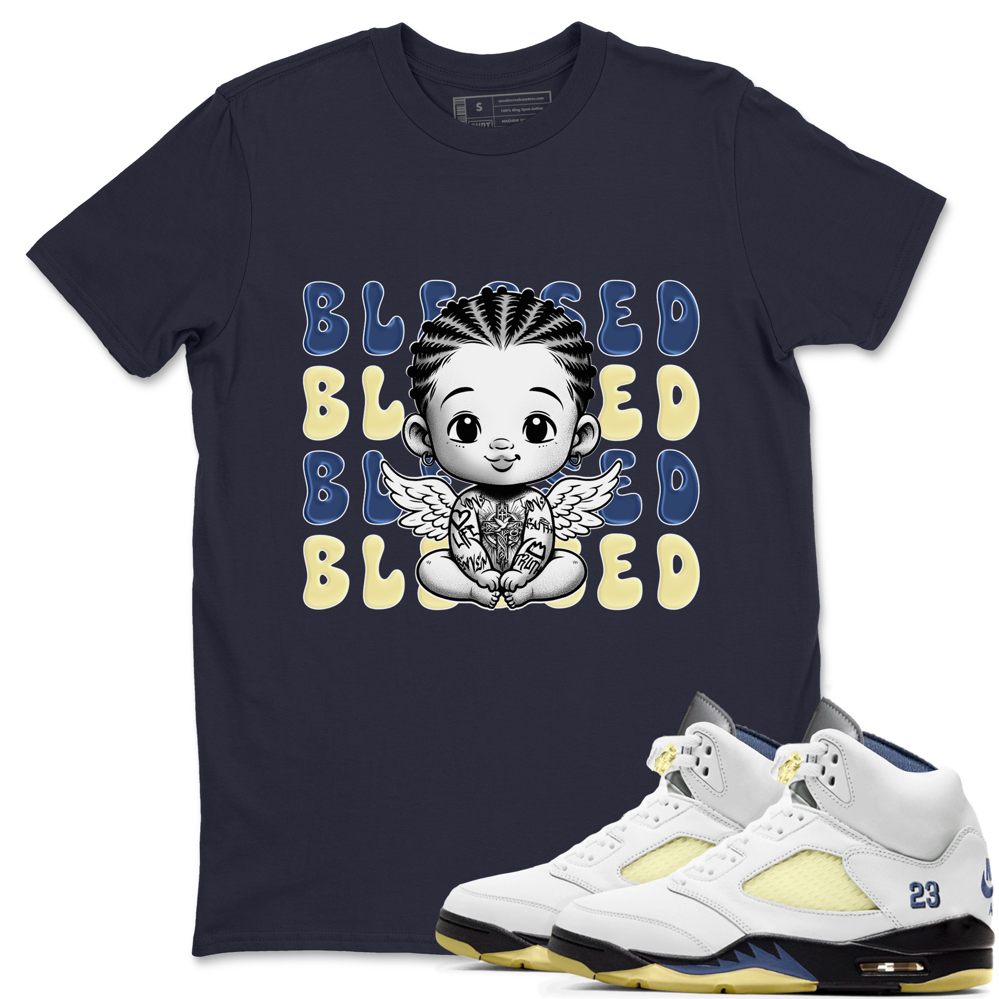 Jordan 5 A Ma Maniere x Dawn to match jordans Blessed Baby sneaker tees Air Jordan 5 A Ma Maniere x Photon Dust Drip Gear Zone Streetwear Brand Sneaker Matching Cotton Shirt unisex cotton Navy 1 crew neck shirt