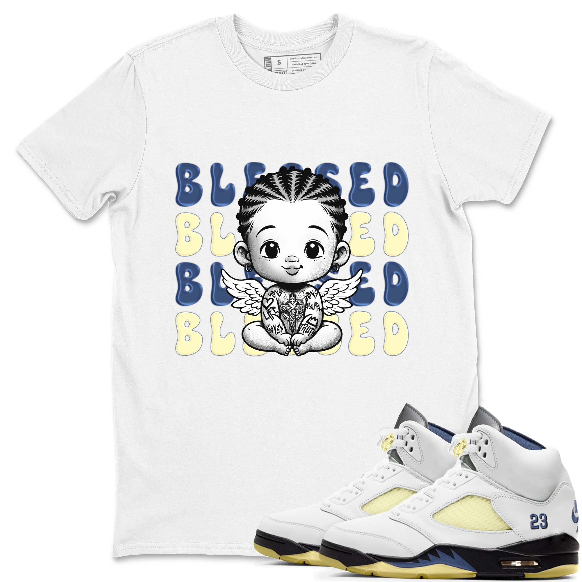Jordan 5 A Ma Maniere x Dawn to match jordans Blessed Baby sneaker tees Air Jordan 5 A Ma Maniere x Photon Dust Drip Gear Zone Streetwear Brand Sneaker Matching Cotton Shirt unisex cotton White 1 crew neck shirt