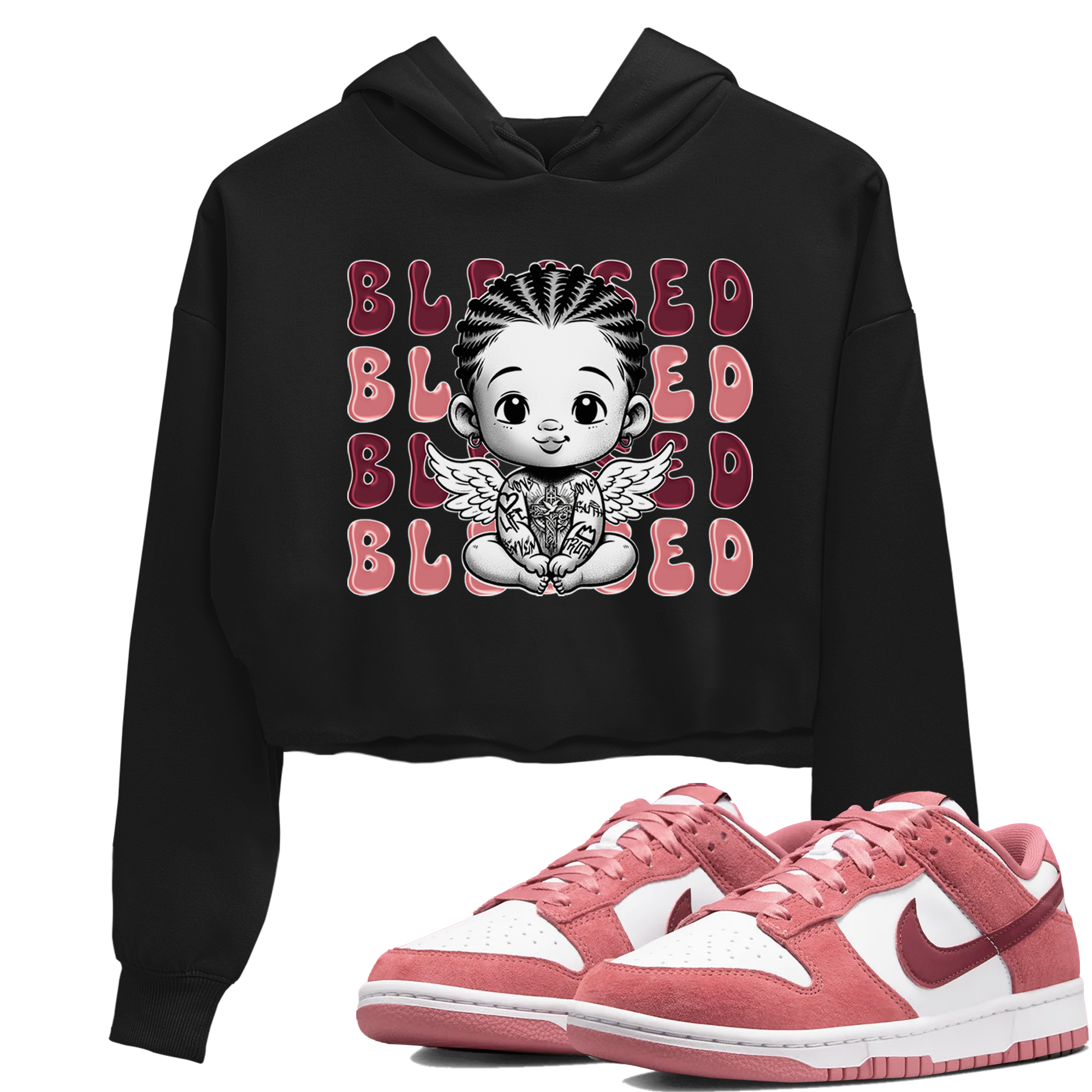 Dunk Low Valentines Day shirt to match jordans Blessed sneaker tees Special Valentine's Day Couple Shirt Dunk Valentine's Day 2024 Drip Gear Zone Sneaker Matching Shirt Black 1 Crop T-Shirt
