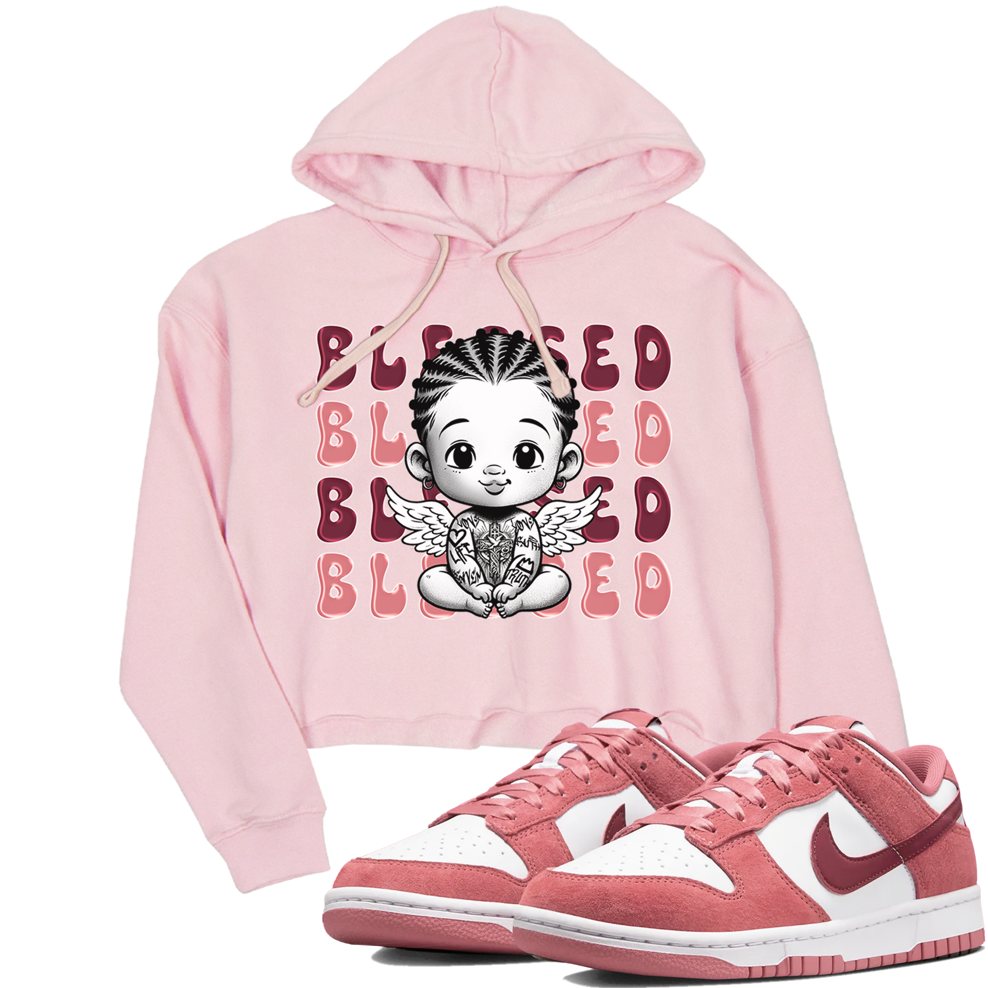 Dunk Low Valentines Day shirt to match jordans Blessed sneaker tees Special Valentine's Day Couple Shirt Dunk Valentine's Day 2024 Drip Gear Zone Sneaker Matching Shirt Pink 1 Crop T-Shirt