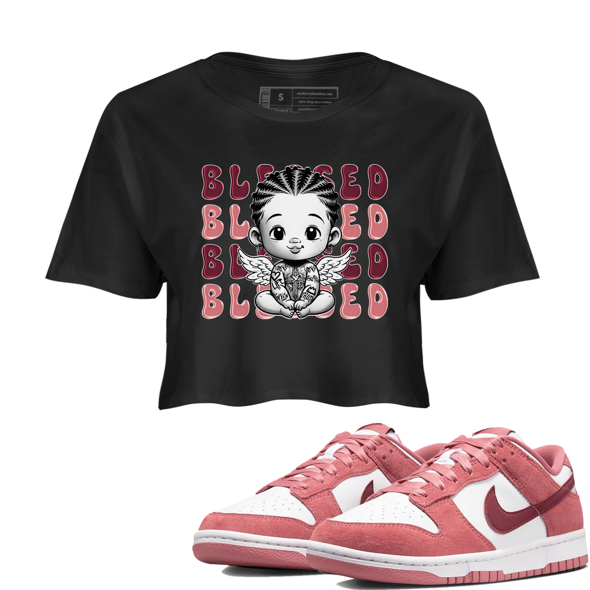 Dunk Low Valentines Day shirt to match jordans Blessed sneaker tees Special Valentine's Day Couple Shirt Dunk Valentine's Day 2024 Drip Gear Zone Sneaker Matching Shirt Black 1 Crop T-Shirt